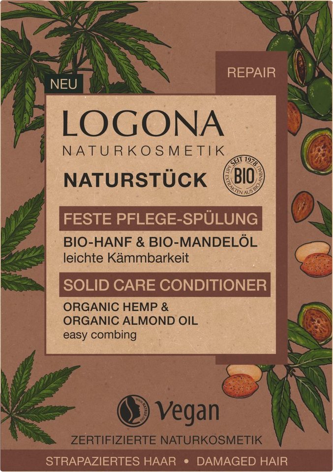 LOGONA Haarspülung Feste Spülung Hanf & Mandelöl, Hochwertige, vegane  Formel natürlichen Ursprungs