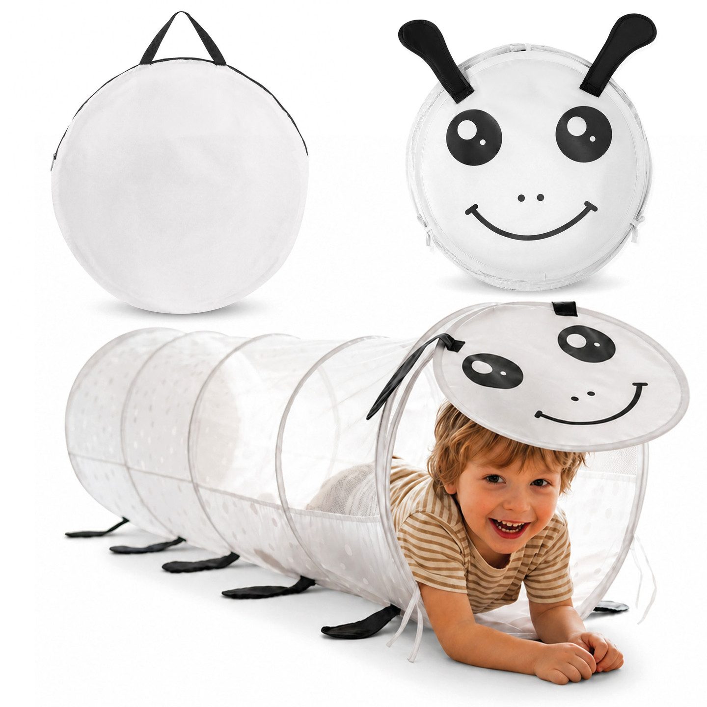 Mamabrum Spieltunnel Mamabrum Spieltunnel Raupe Pop-Up Krabbeltunnel Kinder Grau