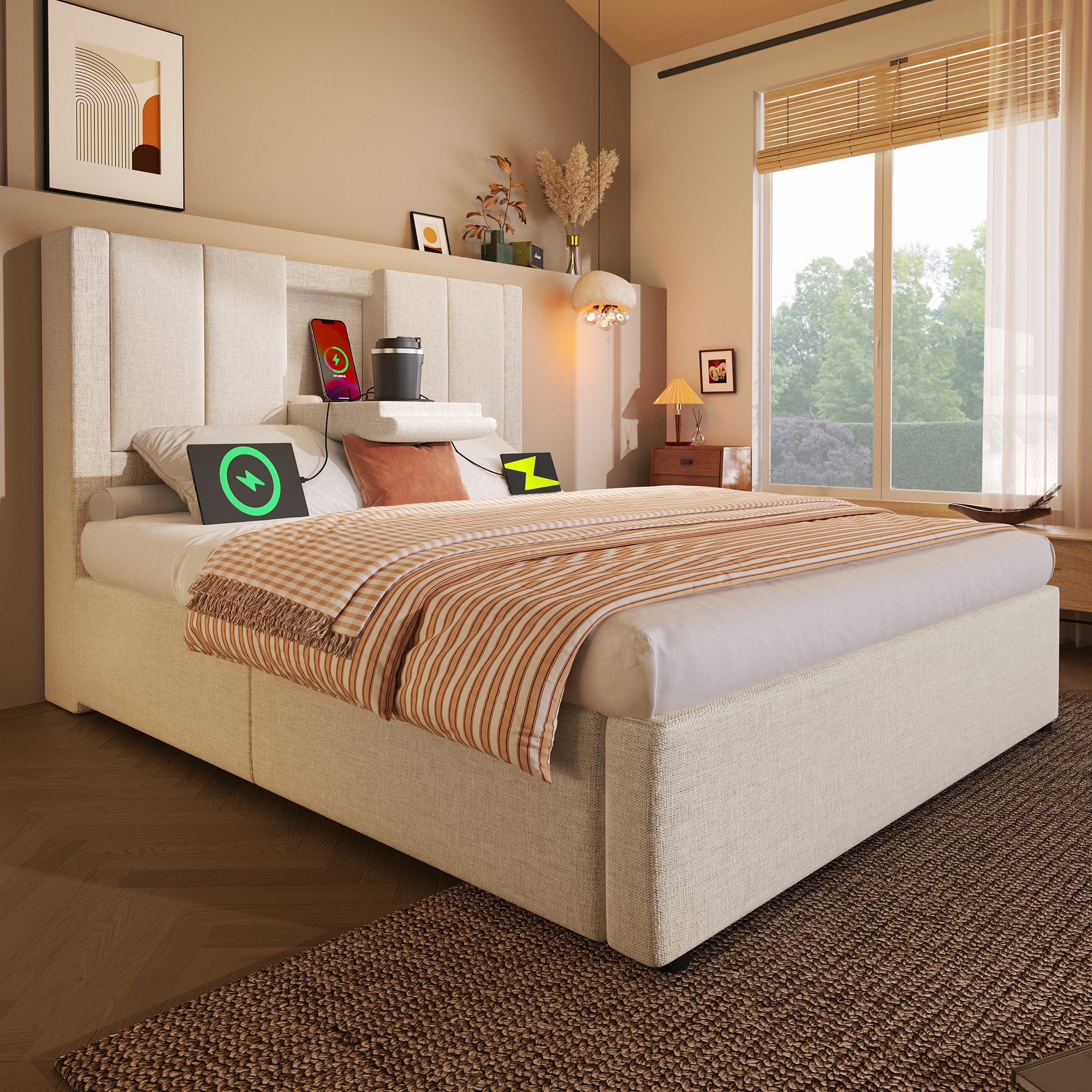 TavilaEcon Boxspringbett Hydraulisches Polsterbett mit verstecktem Becherha günstig online kaufen