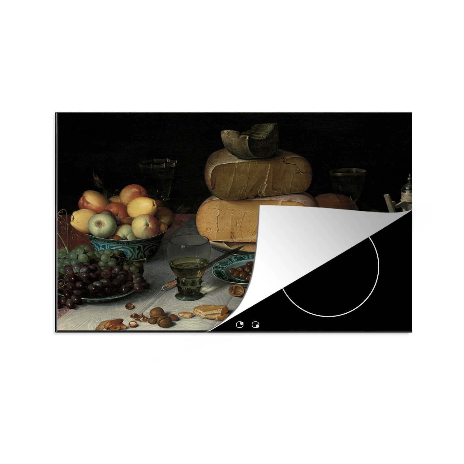 MuchoWow Herdblende-/Abdeckplatte Stilleben mit Käse - Gemälde von Floris Claesz. van Dijck, Vinyl, (1 tlg), 81x52 cm, Induktionskochfeld Schutz für die küche, Ceranfeldabdeckung | Herdabdeckplatten