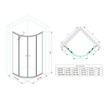 Mai & Mai Runddusche Ra32 Viertelkreis Schiebetüren ESG-Sicherheitsglas Nano-Beschichtung, BxT: 80x80 cm