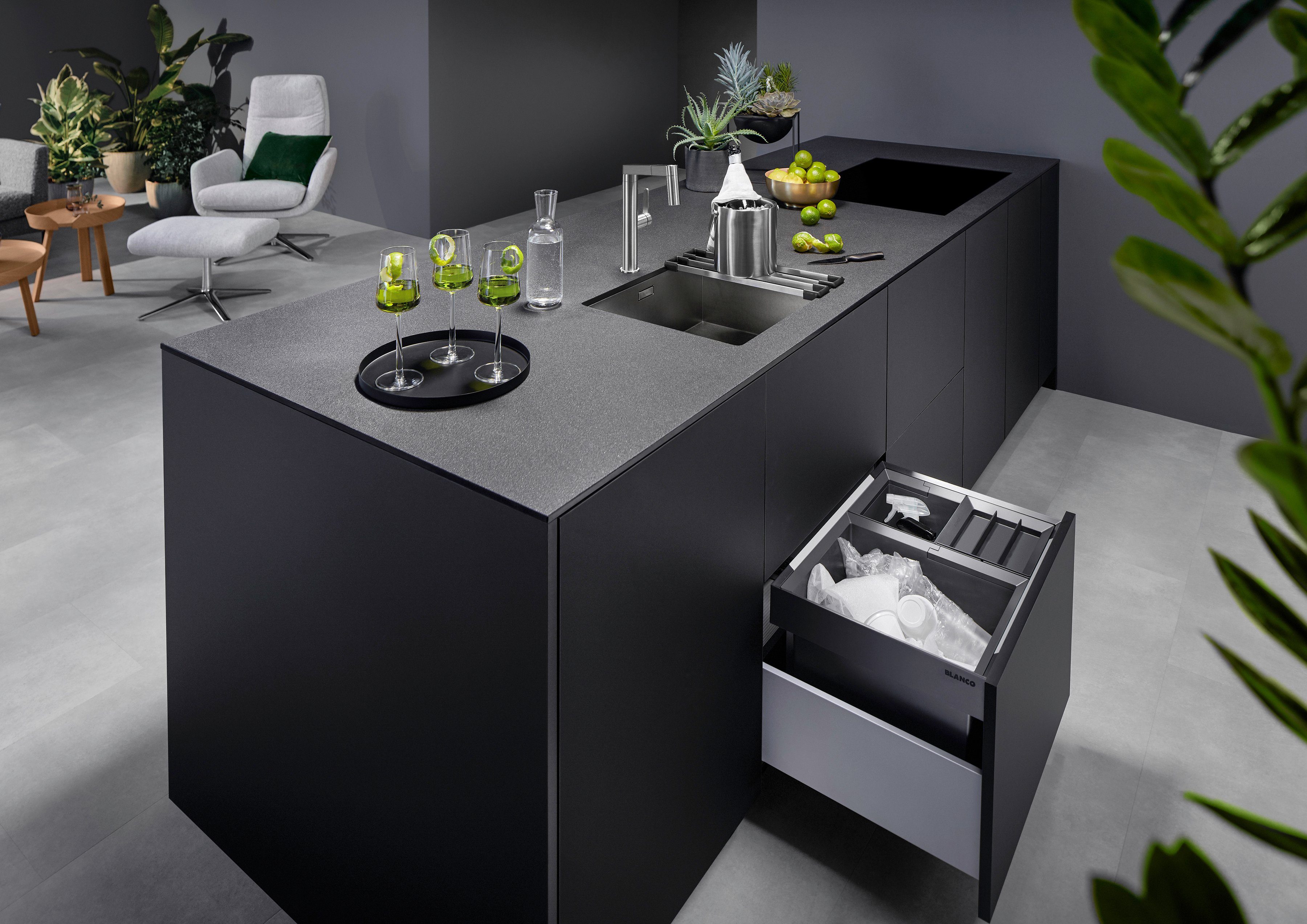 Blanco Einbaumülleimer FLEXON II Low XL 60/3, Abwaschbare und entnehmbare Eimer