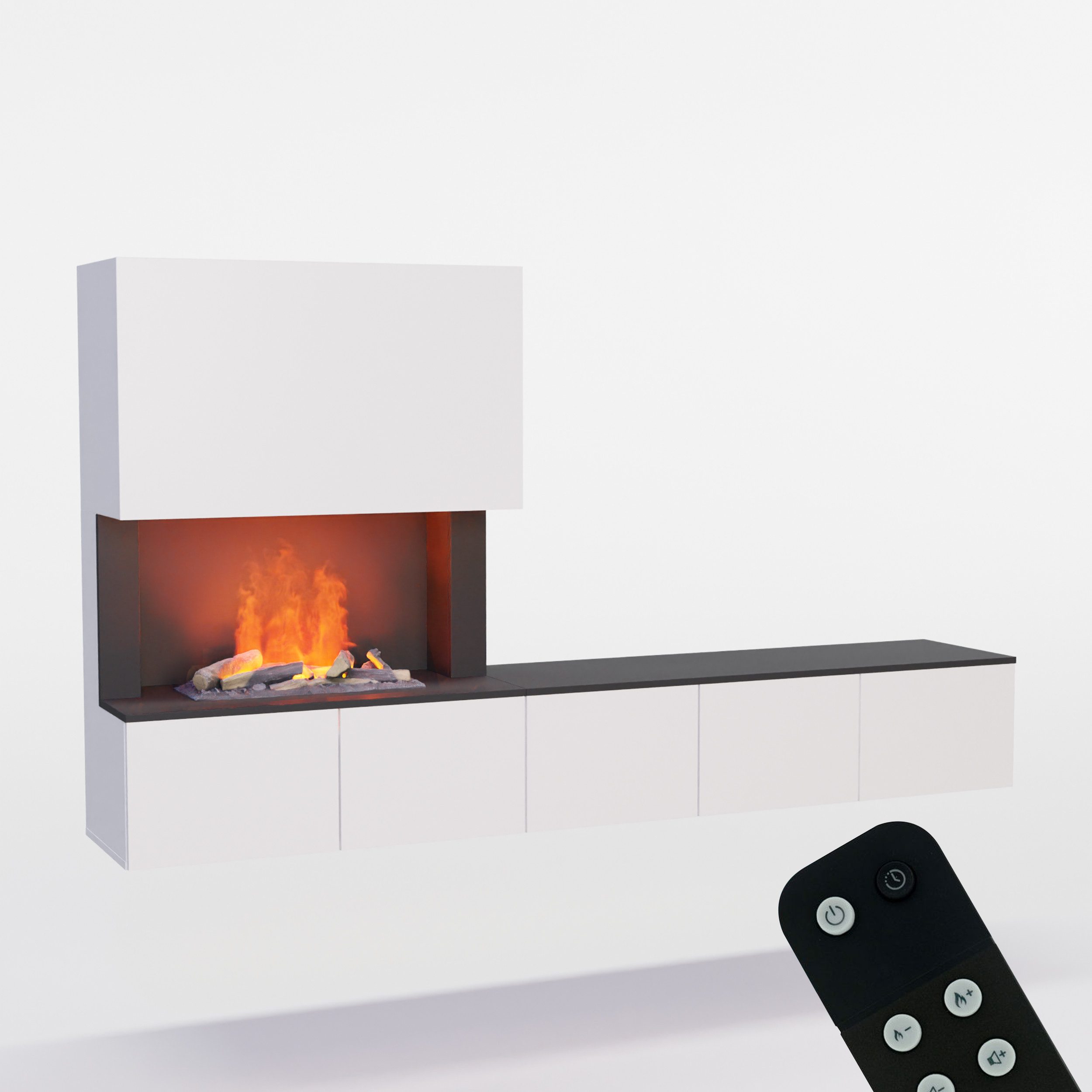 GLOW FIRE Elektrokamin CW5 Links Wasserdampf Kamin- Wohnwand mit Kamin, Sideboard mit Kamin, Wasserdampfkamin mit 3D Feuer und Knisterfunktion