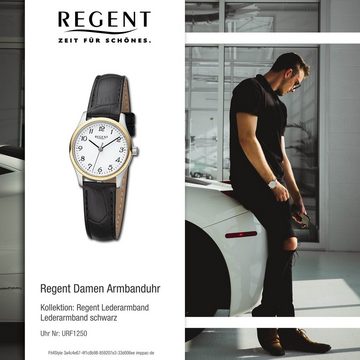 Regent Quarzuhr Regent Damen Armbanduhr Analog, Damen Armbanduhr rund, extra groß (ca. 26,5mm), Lederarmband