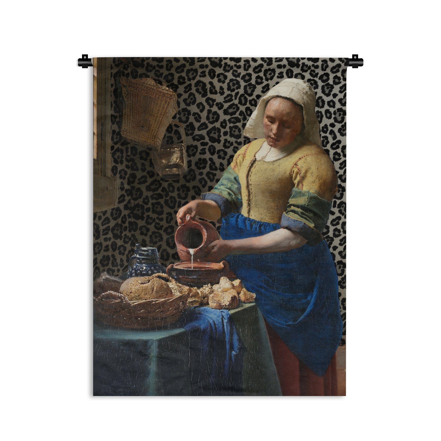 MuchoWow Wanddekoobjekt Milchmädchen - Kunst - Pantherdruck - Vermeer - Gemälde - Alte Meister, Deko für an der Wand, Wohnzimmer, Tapisserie, Schlafzimmer