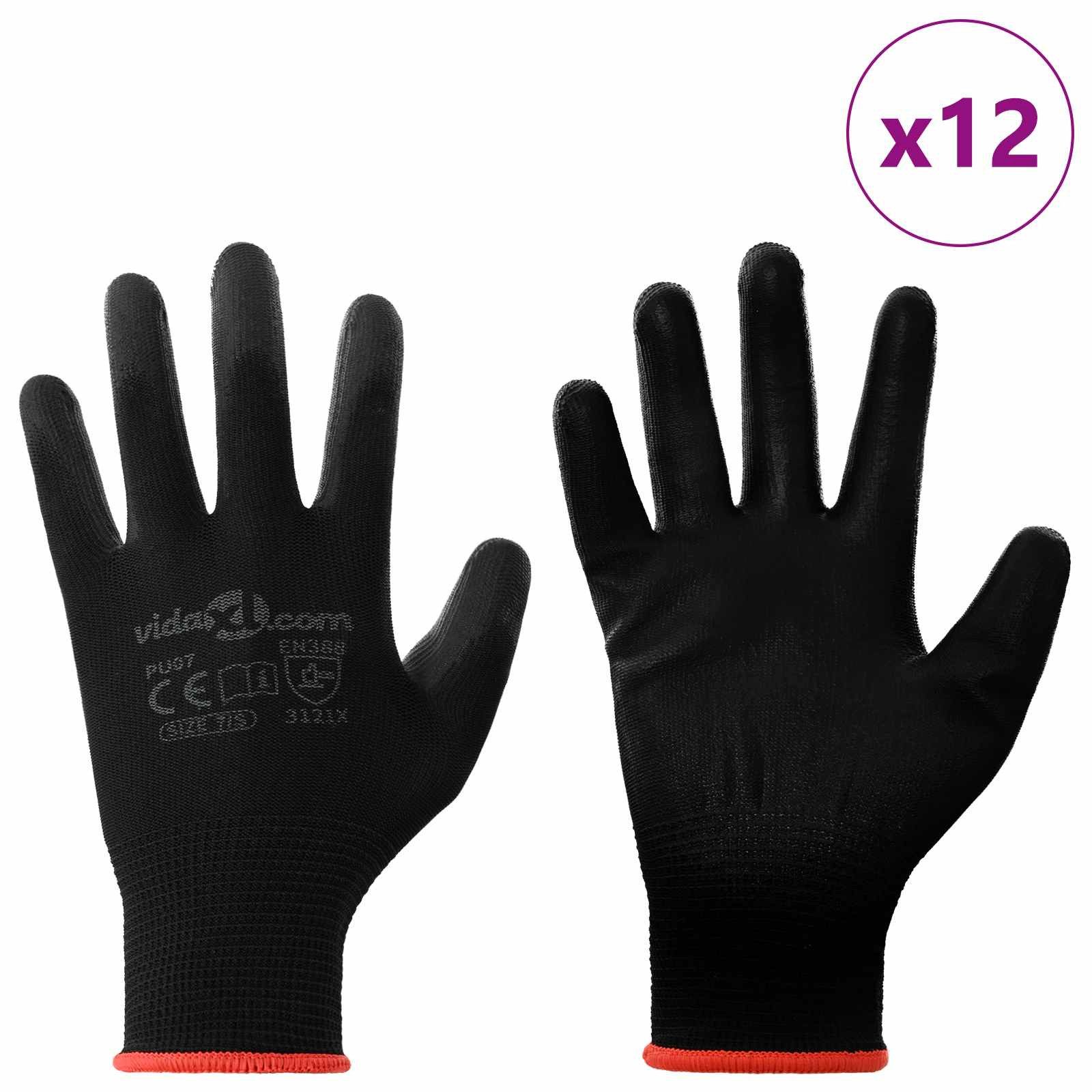 vidaXL Arbeitshandschuh-Set Arbeitshandschuhe 12 Stk. Schwarz 7 / S Polyester (12-St)