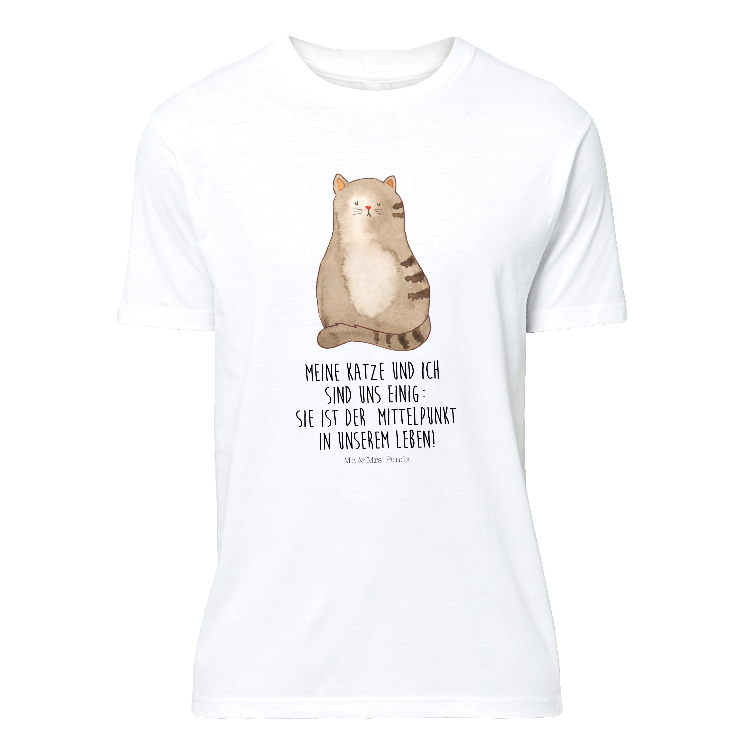 T-Shirt Katze Sitzen, T-Shirt, Weiß, Katzen, Shirt, Miau, T-Shirt mit Aufdruc