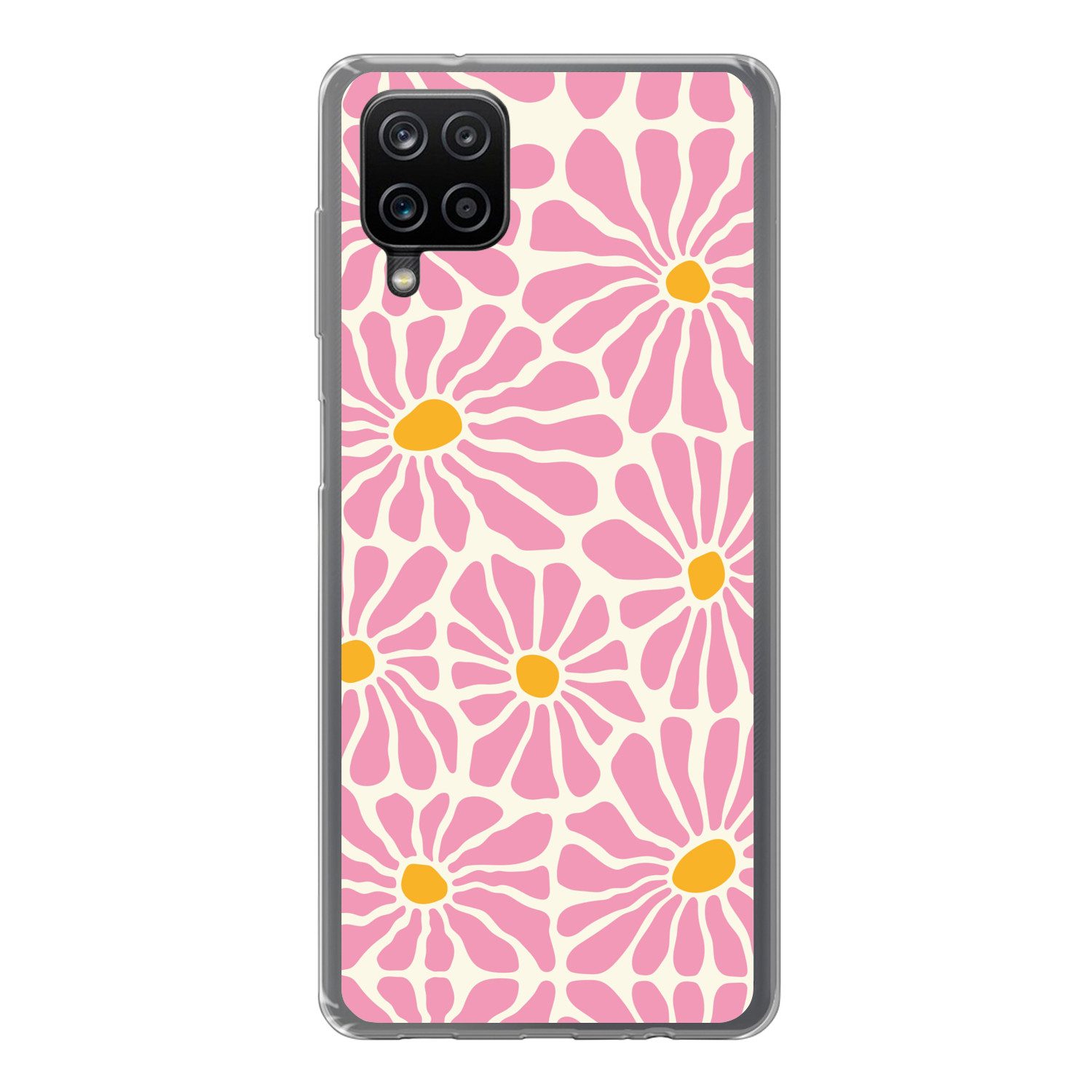 MuchoWow Handyhülle für Samsung Galaxy A12 Blumen - Muster - Rosa - Beige - Orange, Smartphone-Bumper, Print, Handy Schutzhülle Dünn