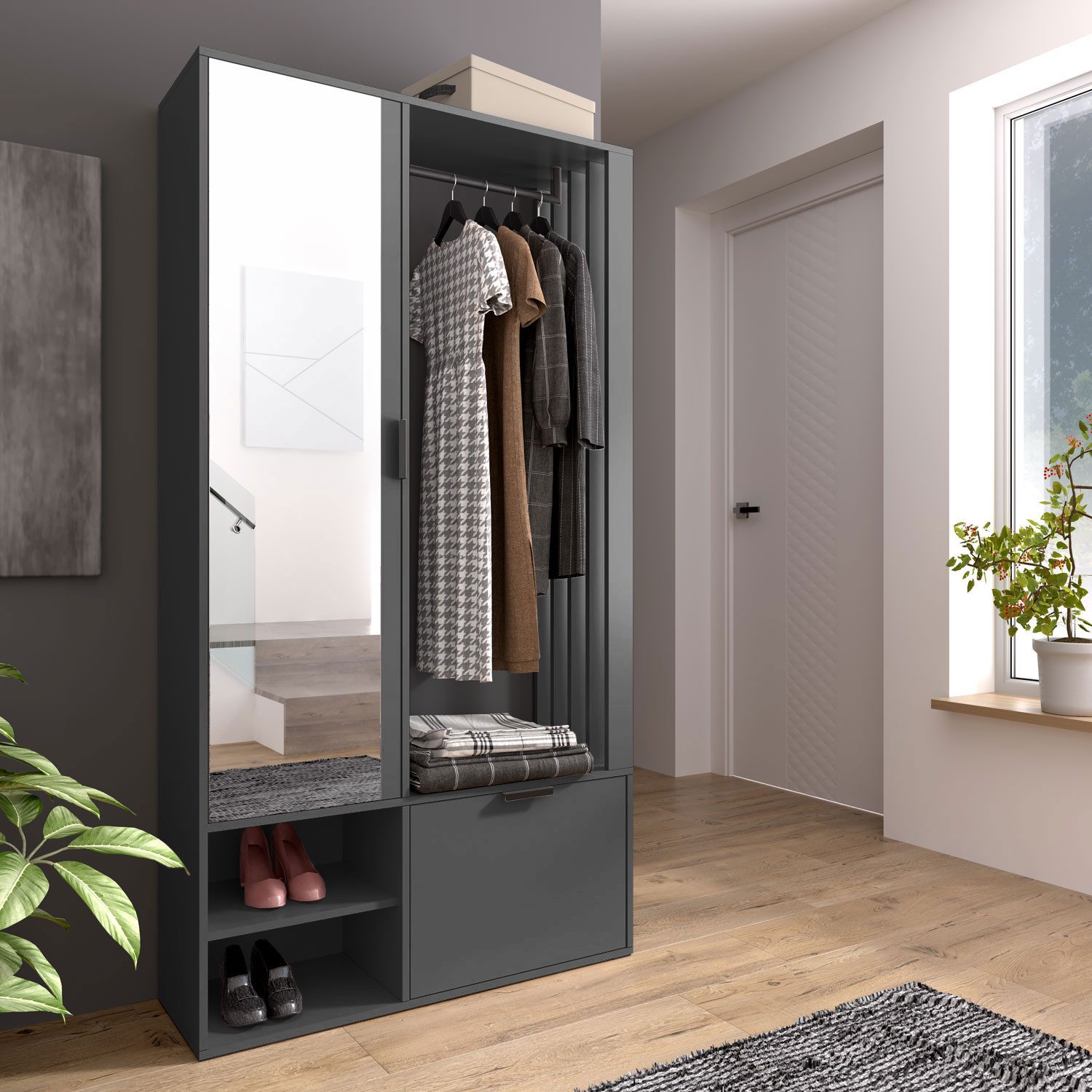Lookway Garderobenschrank FORIS mit Spiegel – Moderne und funktionale Flurlösung