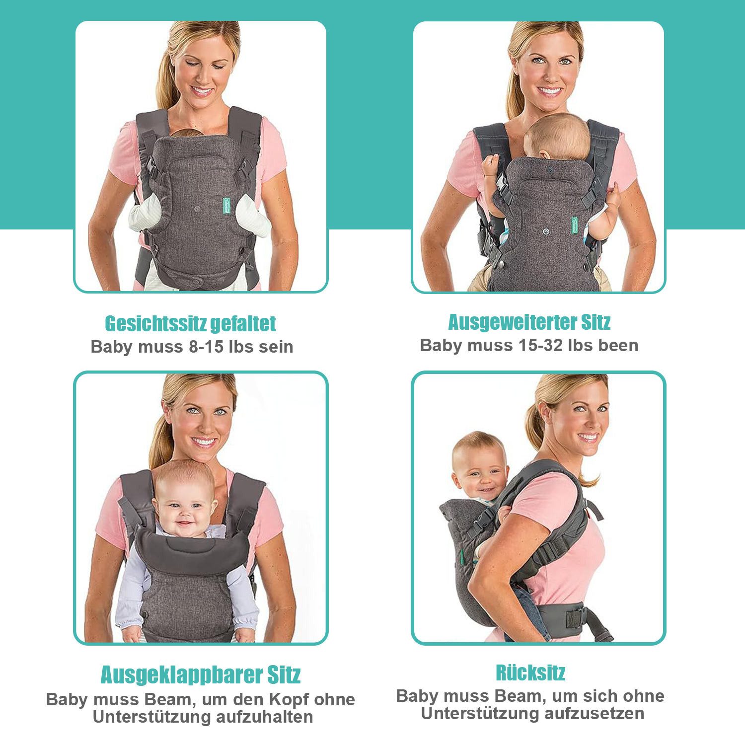 Refttenw Babytrage 4-in-1-Babyrucksack,Babytrage für Ergonomische