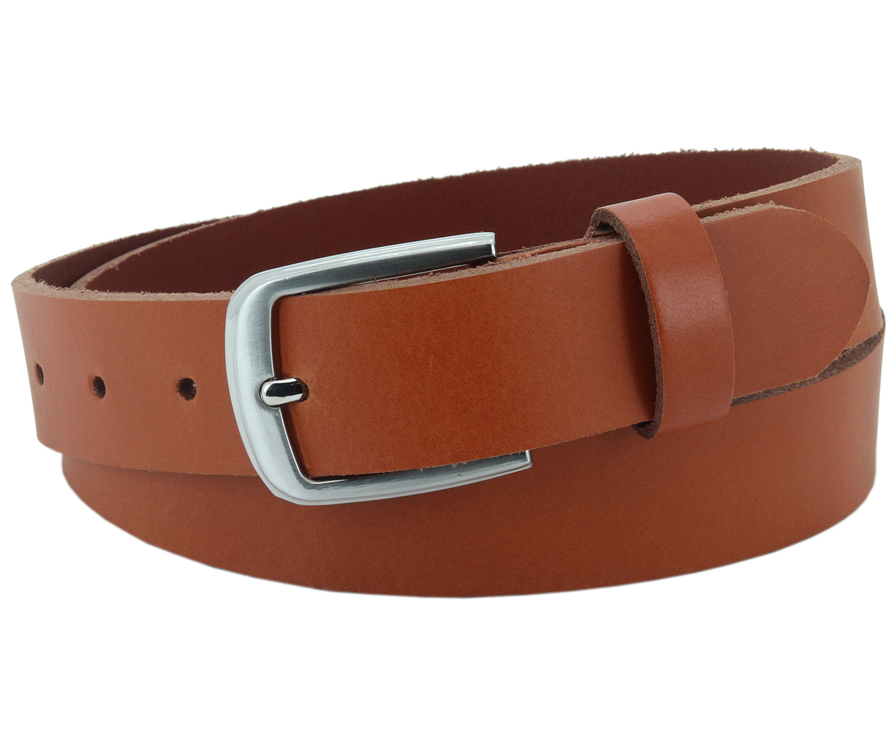 COLOGNEBELT Ledergürtel C15-PL Cognac Ledergürtel 3 cm breit im klassischen Design, mit silberner Gürtelschließe