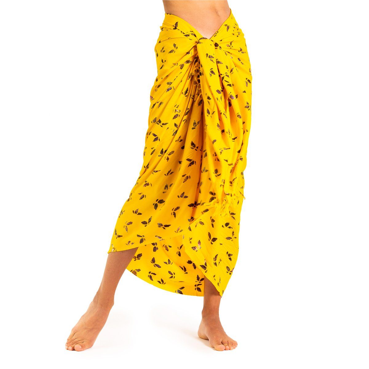 PANASIAM Pareo Sarong Wachsbatik Orangetöne aus hochwertiger Viskose Strandtuch, Strandkleid Bikini Cover-up Tuch für den Strand Schultertuch Halstuch B301 yellow butterfly