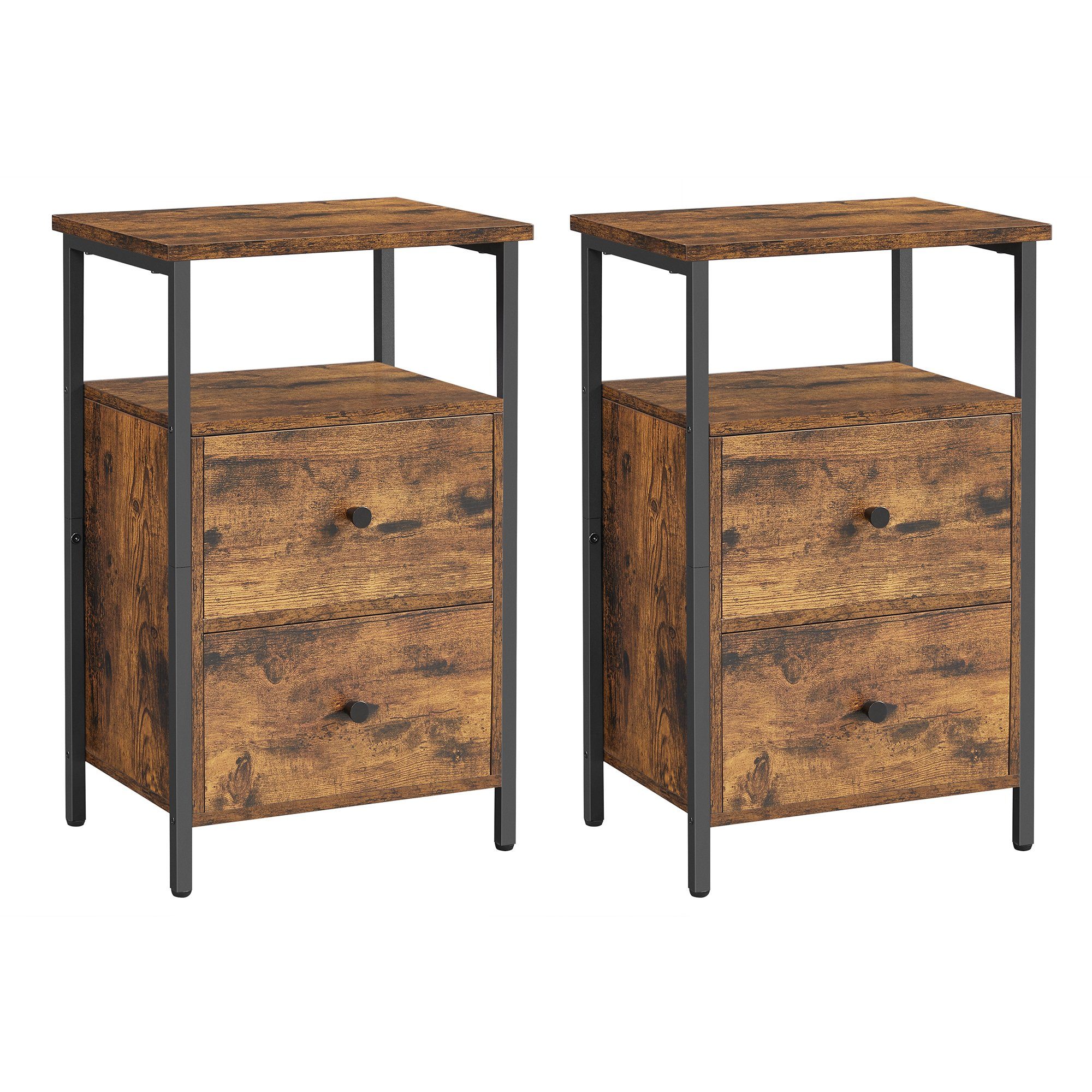 VASAGLE Nachttisch (2-St), mit 2 Schubladen, Industrie-Design, 38 x 28 x 60 günstig online kaufen