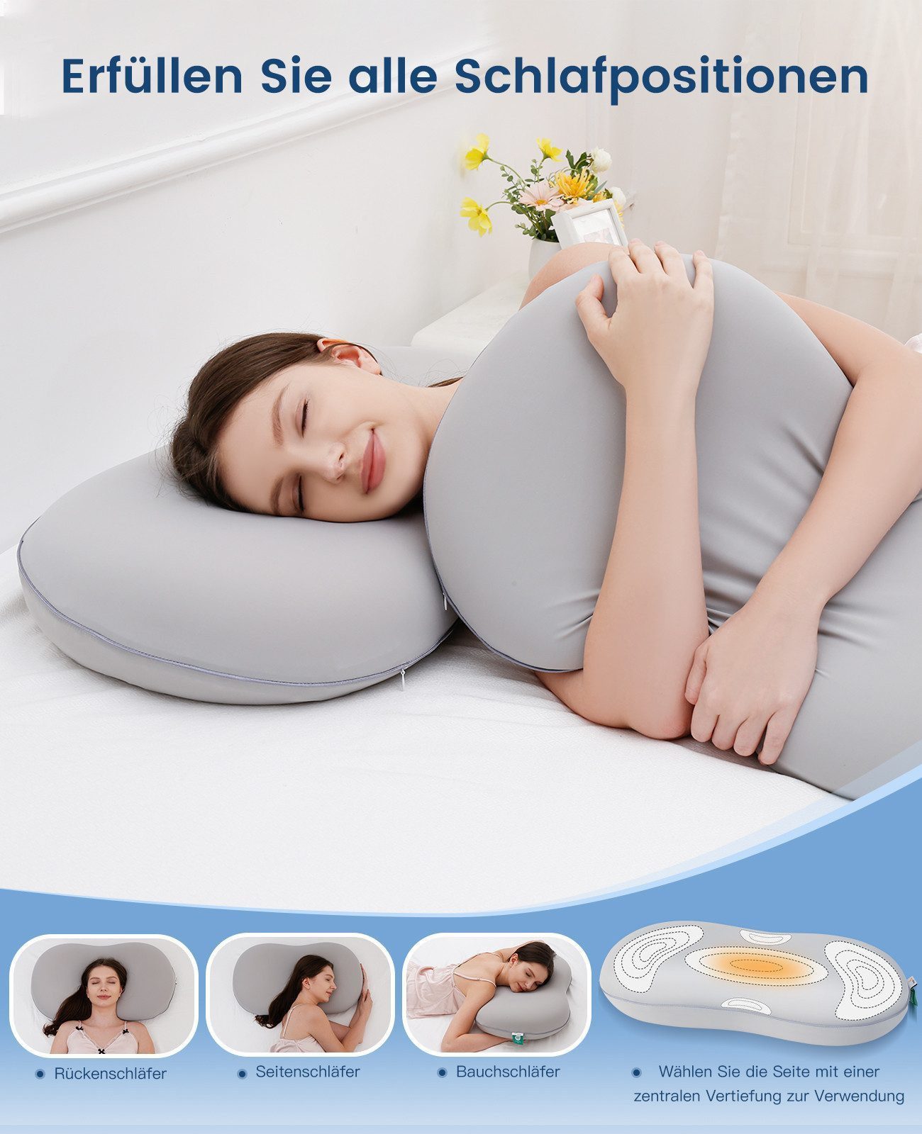 Elegear Nackenstützkissen Memory Foam Kissen Kopfkissen, Ergonomisches Orthopädisches Kissen, Füllung: Memory Foam, Bezug: abnehmbar, kühlend waschbar, Seitenschläfer, Bauchschläfer, Rückenschläfer, höhenverstellbar (8/10 cm), kühlend & atmungsaktiv, hypoallergen