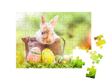 puzzleYOU Puzzle Kleines Kaninchenbaby mit Ostereiern, 48 Puzzleteile, puzzleYOU-Kollektionen Hasen, Bauernhof-Tiere