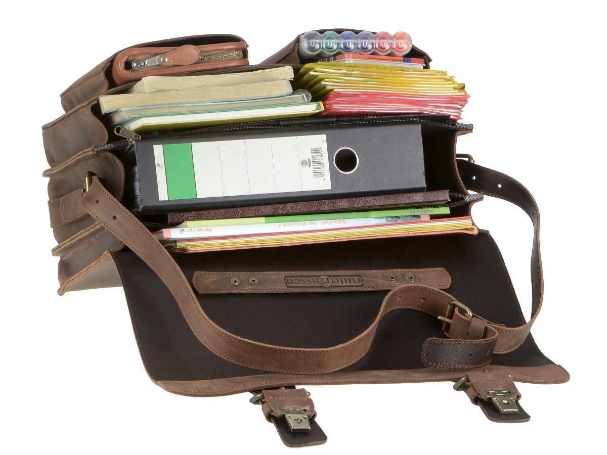 Ruitertassen Aktentasche Lehrertasche Damen Herren Leder 42x32cm 3 Fächer Business Schule, 42 cm Lehrertasche, 3 Fächer, Schultasche, dickes rustikales Leder