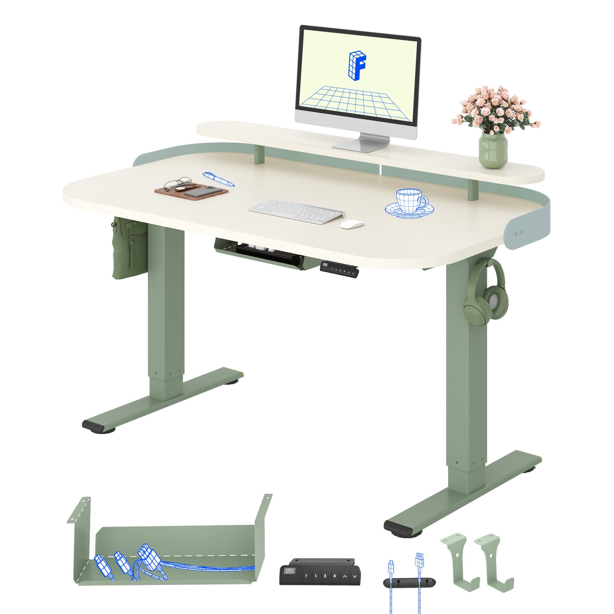 FLEXISPOT Schreibtisch Moderner elektrisch höhenverstellbarer Schreibtisch mit Monitorablage (70–119 cm höhenverstellbar, 6-Tasten Memory-Steuerung, stabiler Stahlrahmen, Tischplatte 120×80 cm), ergonomischer Homeoffice Computertisch