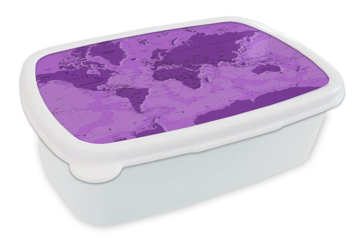 MuchoWow Lunchbox Weltkarte - Stabil - Grün, Kunststoff, (2-tlg), Brotbox für Kinder und Erwachsene, Brotdose, für Jungs und Mädchen weiß