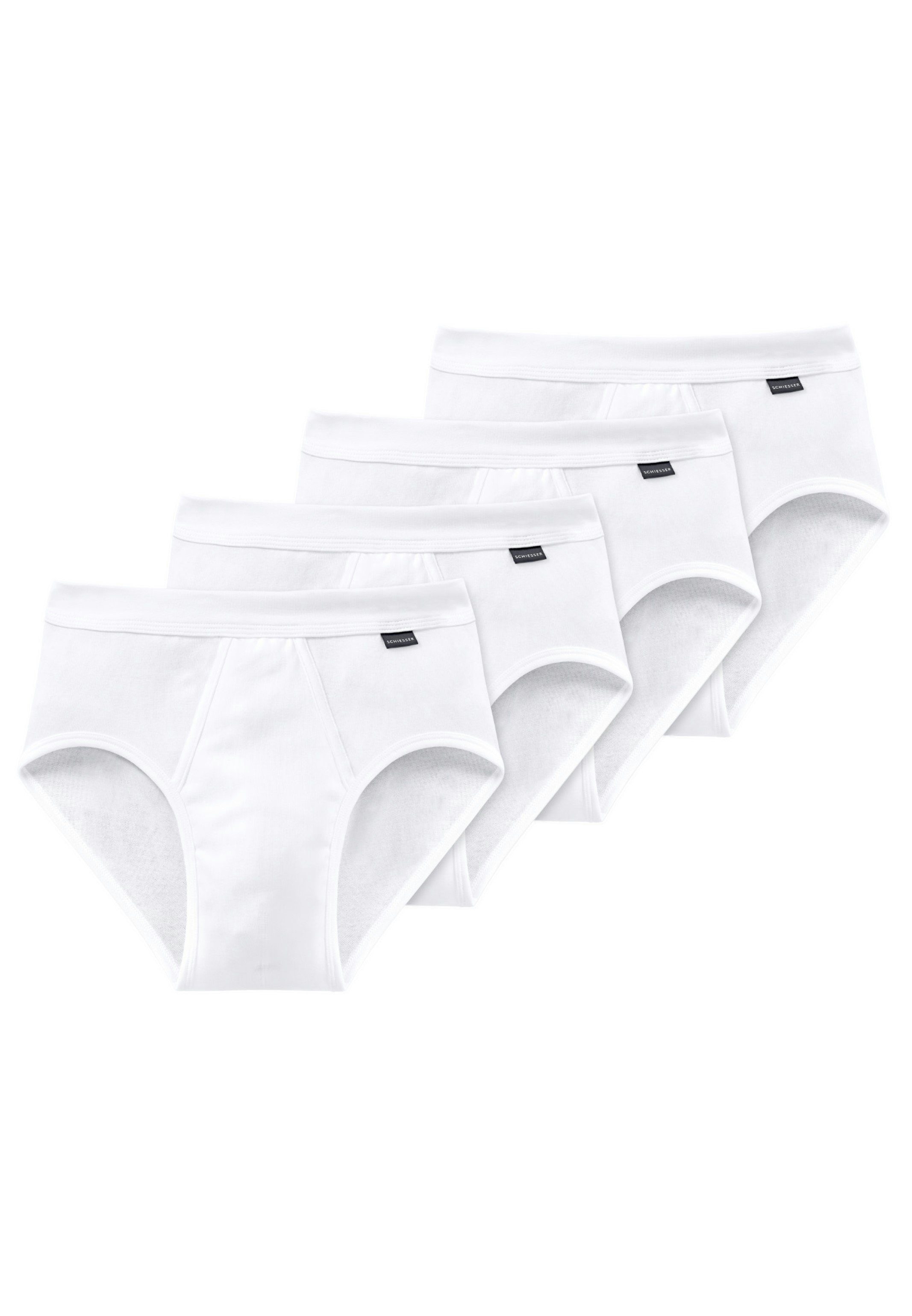 Schiesser Slip 4er Pack Cotton Essentials Feinripp (Spar-Set, 4-St) Slip / Unterhose - Baumwolle - Mit Eingriff - Strapazierfähig Weiß