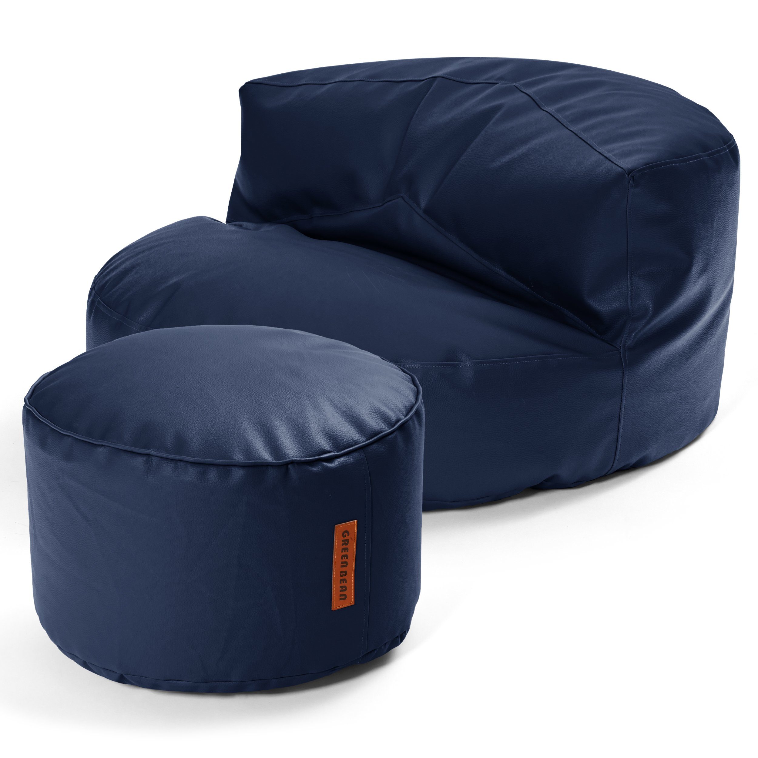Green Bean Sitzsack Sofa + Pouf Sitzsack als Set aus Kunstleder, EPS Perlen Füllung ca. 90x45cm - Couch XXL Riesensitzsack Lounge