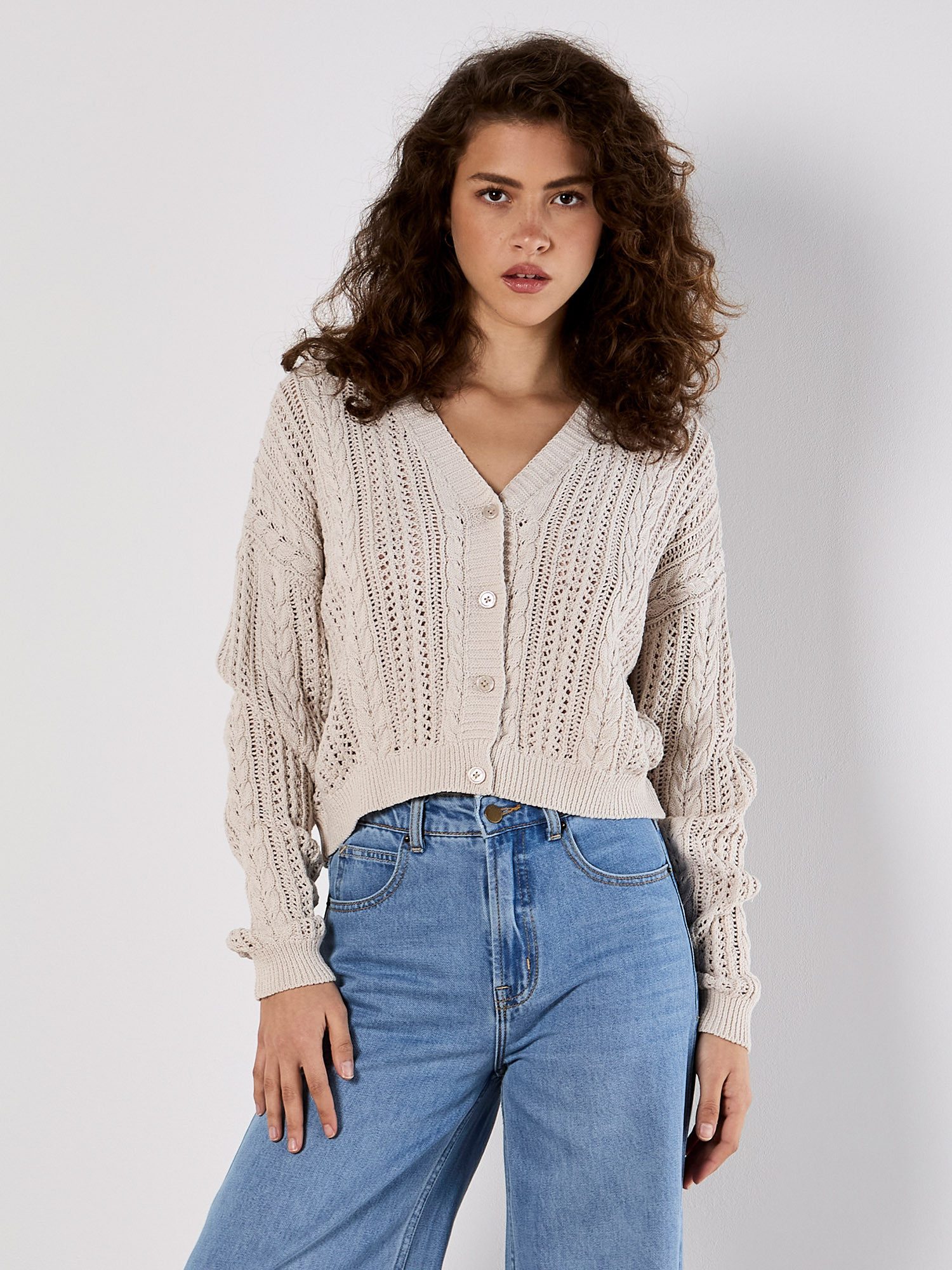 Apricot Cardigan Gehäkelte Strickjacke mit Knöpfen