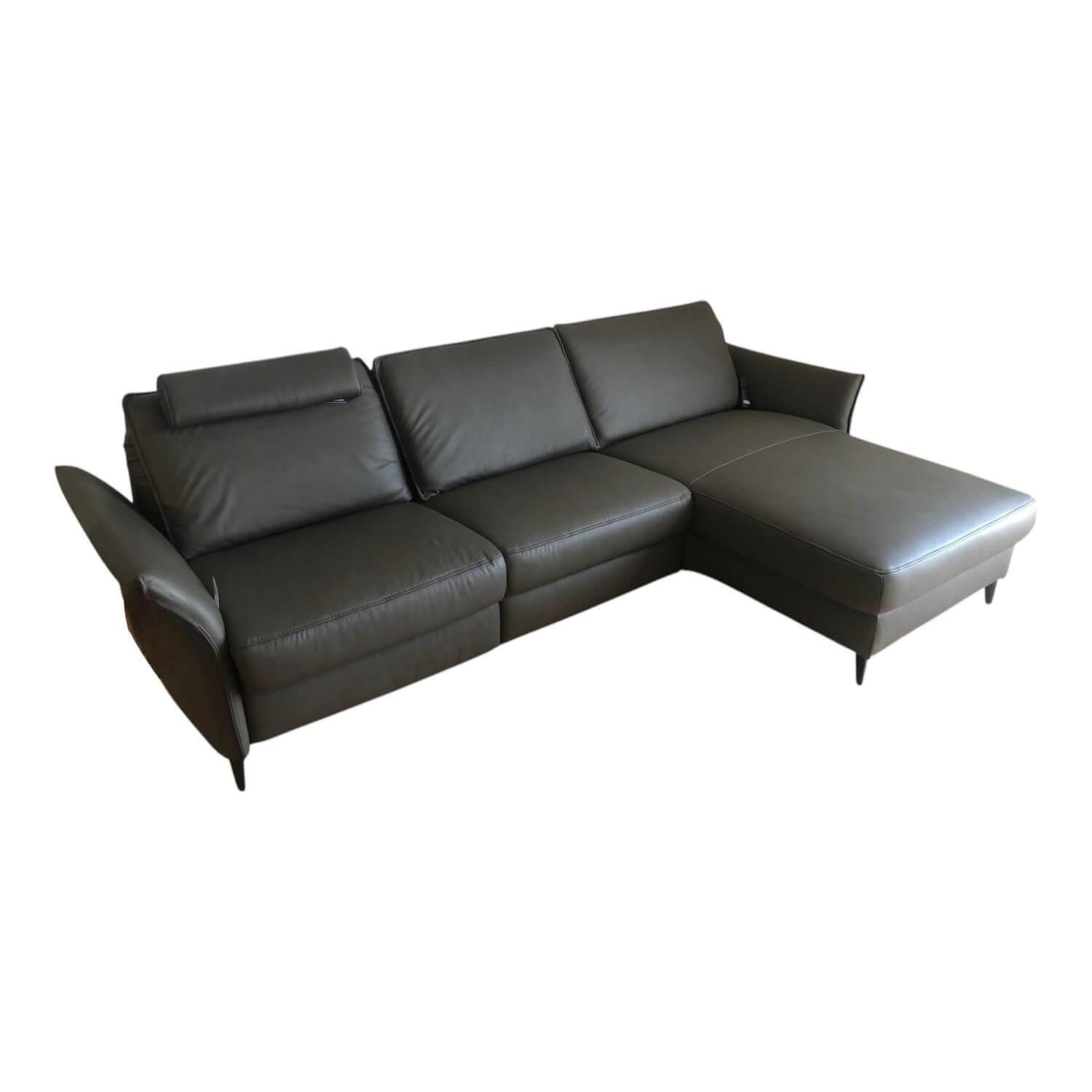 HUKLA Ecksofa Ecksofa HU RL20001 Leder Vivre Greystone Grau Füße Aluminium