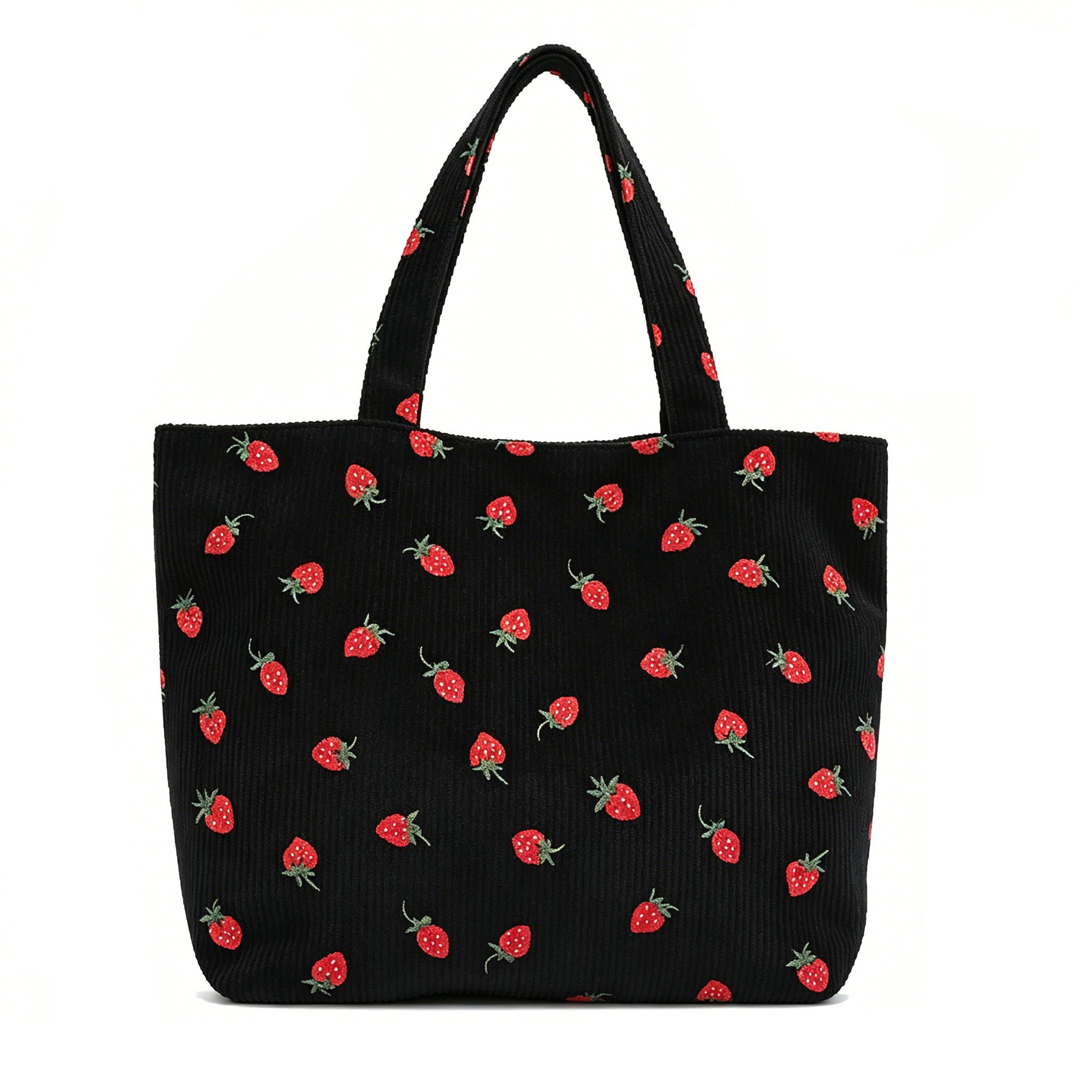 Zaewry Schultertasche Damen-Cord-Tote-Bag, Schultertasche mit Erdbeermuster, geeignet für Schule, Arbeit, Reisen und Einkaufen