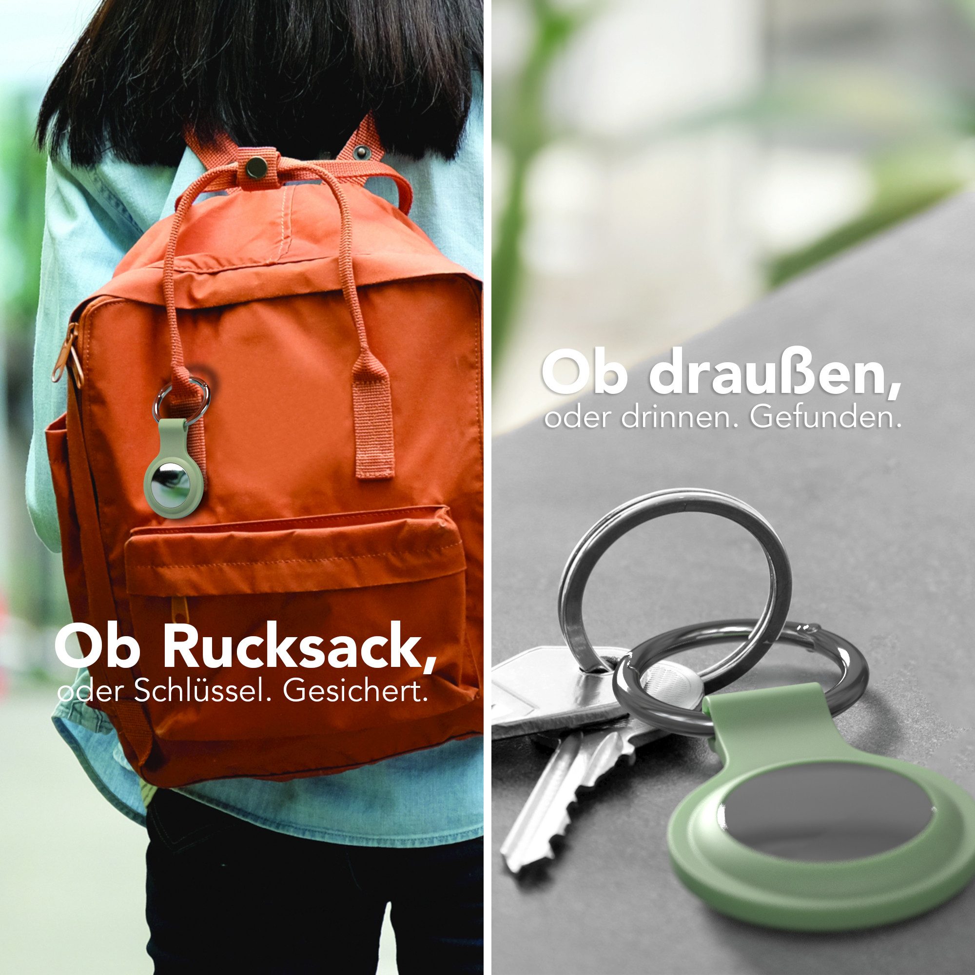 EAZY CASE Schlüsselanhänger 3er Set Silikon Anhänger kompatibel Apple AirTag, Airtags Hülle mit Silikon Rand Weich Tracker Karabiner Grün – Bild 4 von 5