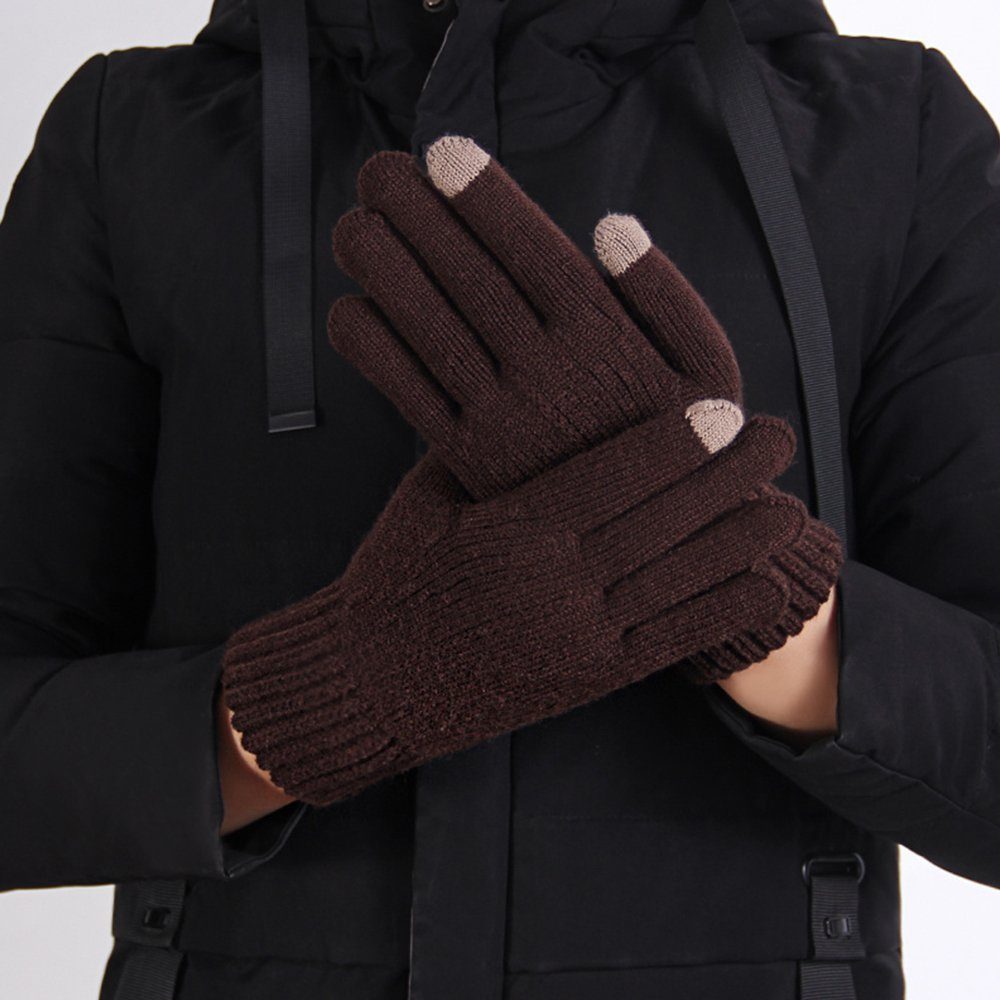 Winterhandschuhe Touchscreen/2 Elastizität Touchscreen Handschuhe Herren Strick Handschuhe, Handschuhe Fingerlos Strickhandschuhe Braun-1 Fleece (Paar) HOME Rippstrick Hohe LAPA