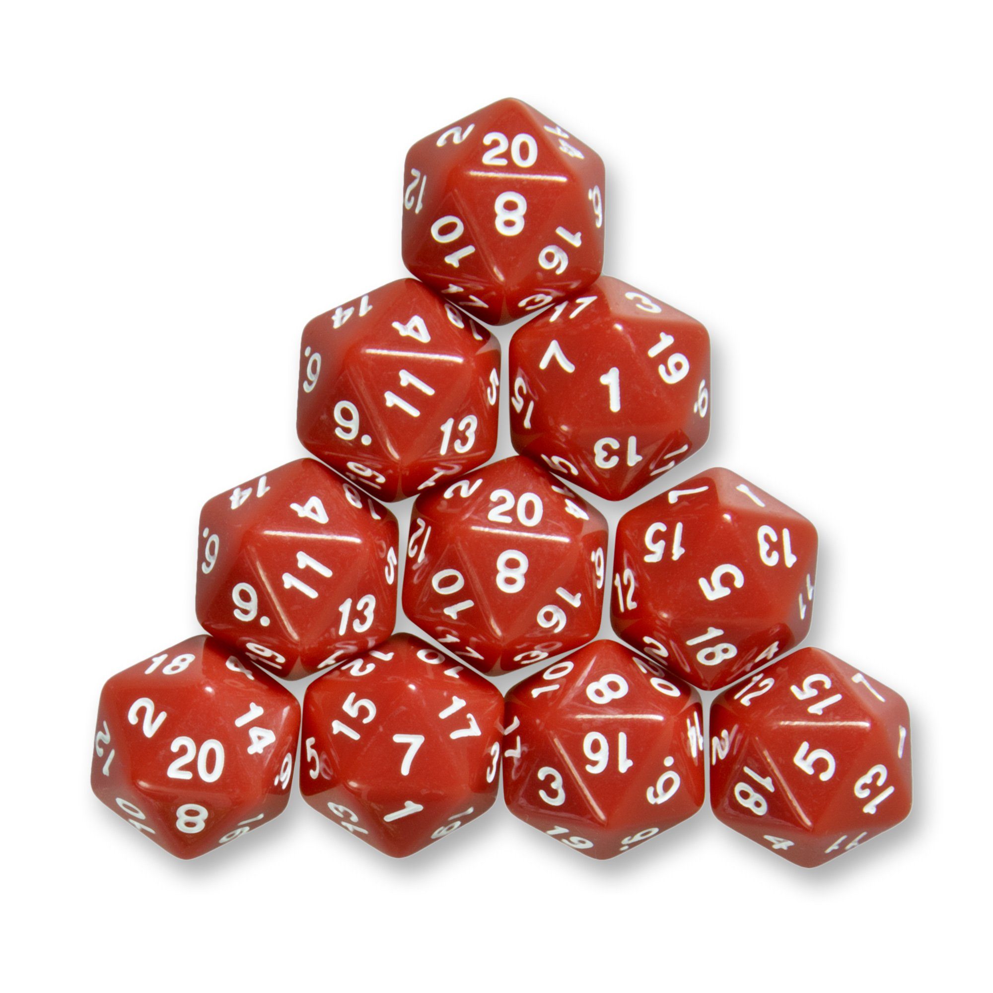 SHIBBY Spielesammlung, 10x polyedrische W20 Würfel für Rollen- und Tabletopspiele Rot