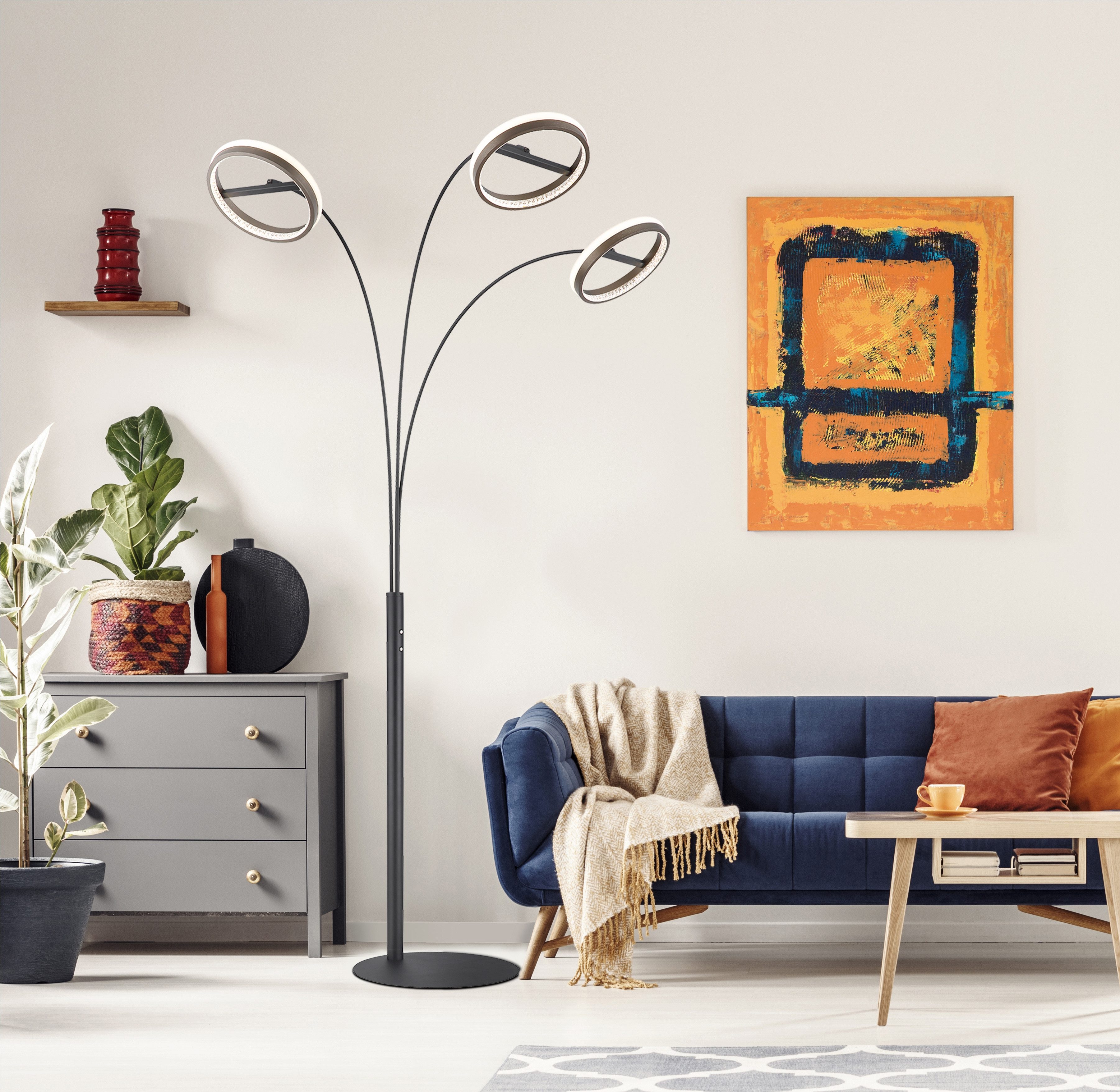 GLOBO LIGHTING Stehlampe DELLA, Dimmfunktion, Memoryfunktion, mehrere Helligkeitsstufen, LED fest integriert, warmweiß - kaltweiß, Stehlampe Wohnzimmer Schlafzimmer Flur Design-Leuchte