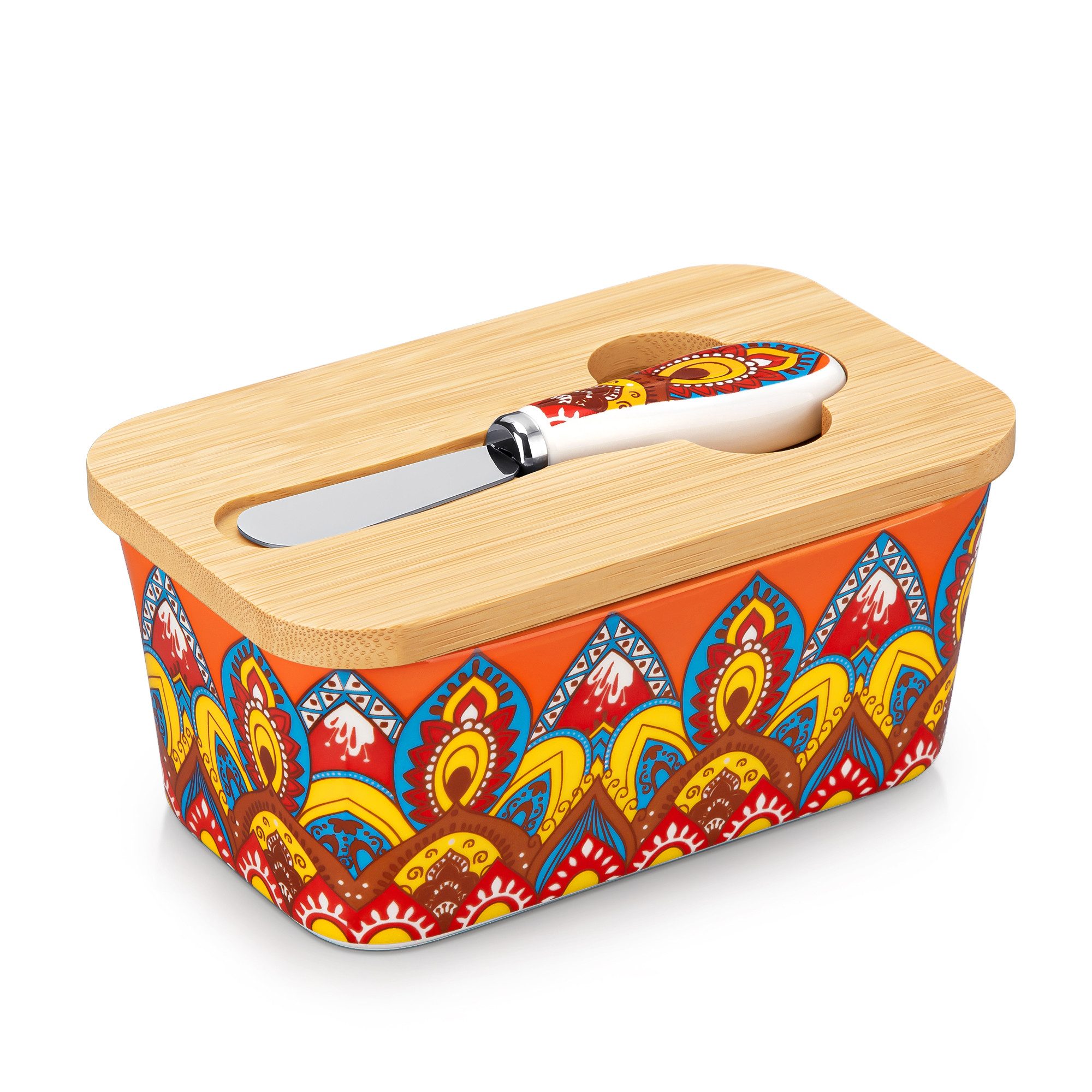 vancasso Butterdose Porzellan Butterdose mit Deckel, Butterbestreichmesser, Boho-Stil, Porzellan, (1-tlg)