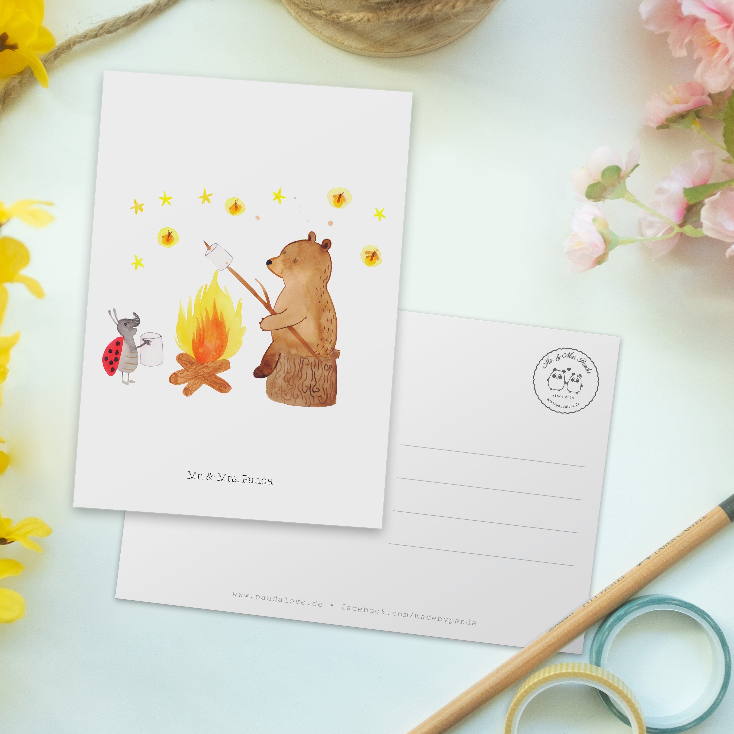 Mr. & Mrs. & Einladungskarte, Postkarte Bär - - Lagerfeuer Panda Weiß Tedd Geschenk, Marienkäfer