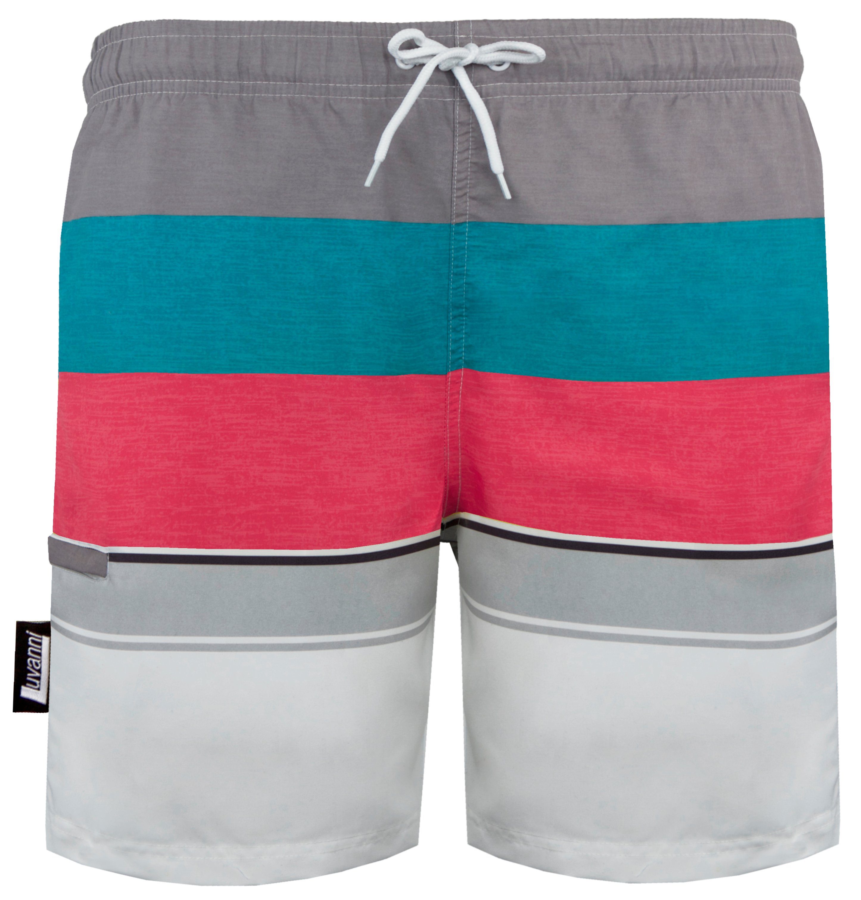 Grau-Rot Streifenmuster Badehose Badeshorts gelb Streifen grau mit rot Beachshorts Herren Männer blau Schwimmhose Badehose 600v33 Luvanni Boardshorts