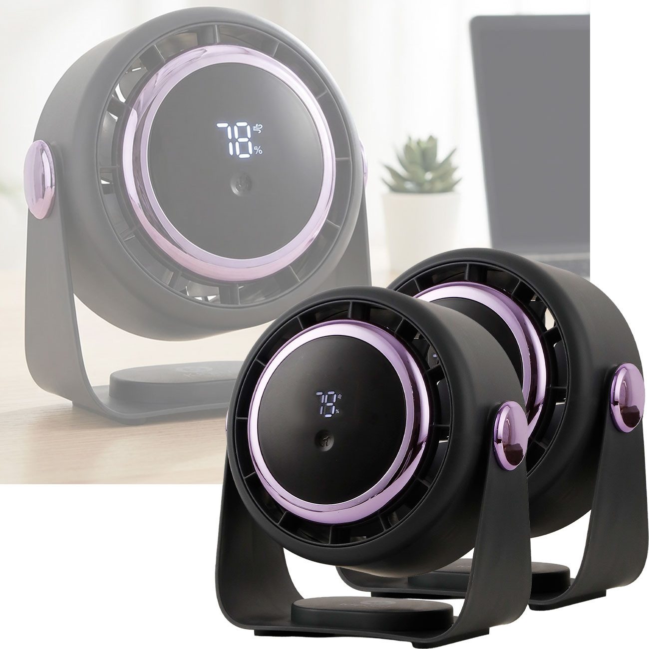 shop'n smile ideoon Akku-Ventilator Akku-Tischventilator mit Digitalanzeige 8W USB-C Camping-Lüfter, Tischventilator mit Display 5 Stufen Ladezeit 4 St. 2000mAh & USB-C