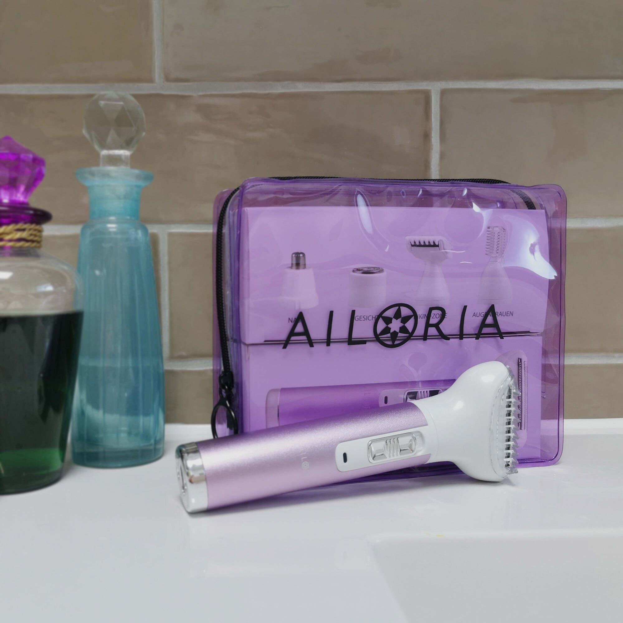 AILORIA Haarentferner-Set EVAPORE SET, Aufsätze: 5, Rasierer mit verschiedenen Aufsätzen USB lila