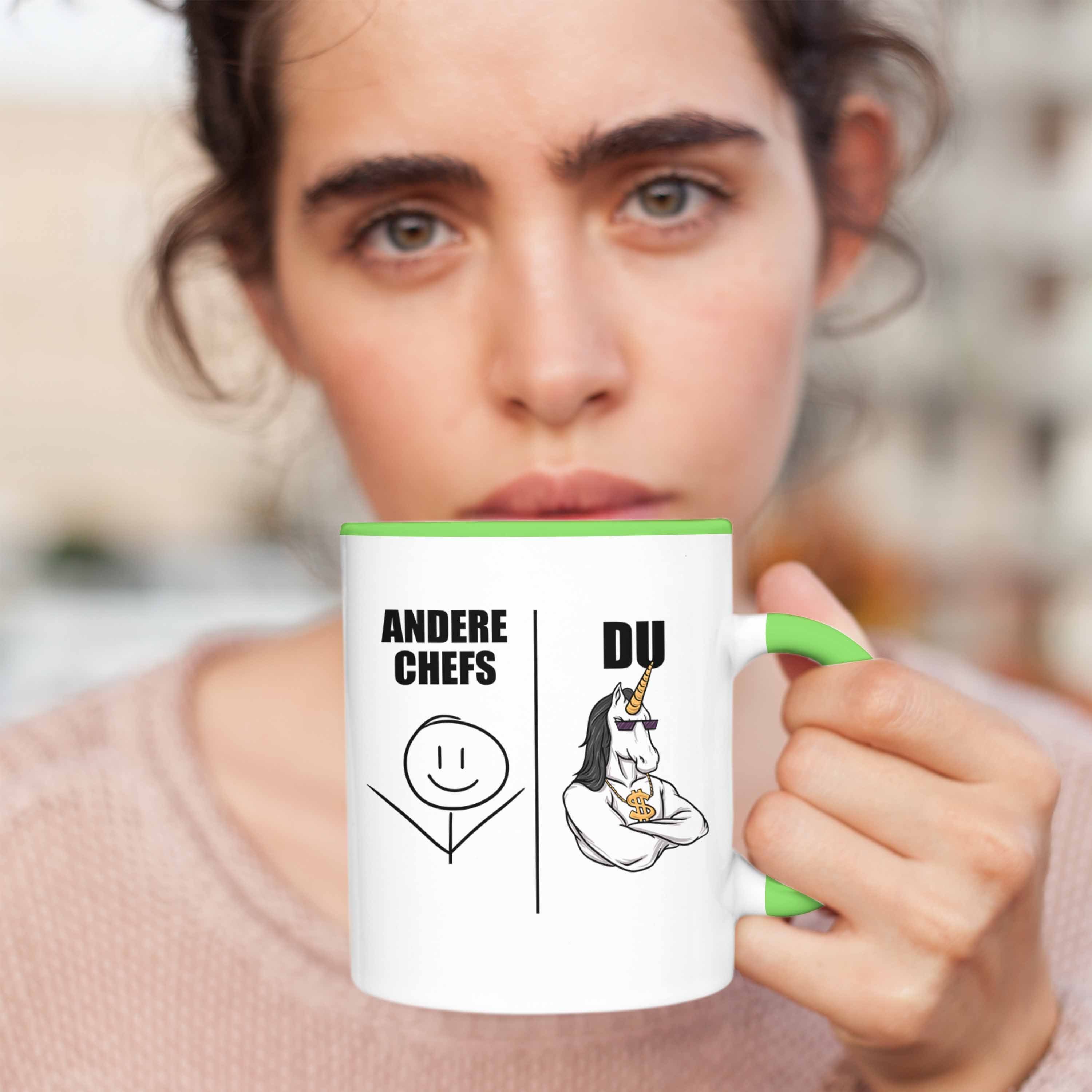 Trendation Tasse Chef Weihnachtsgeschenk Tasse - Bester Chef Trendation Grün Geschenke für Lustig Spruch mit Kaffeebecher