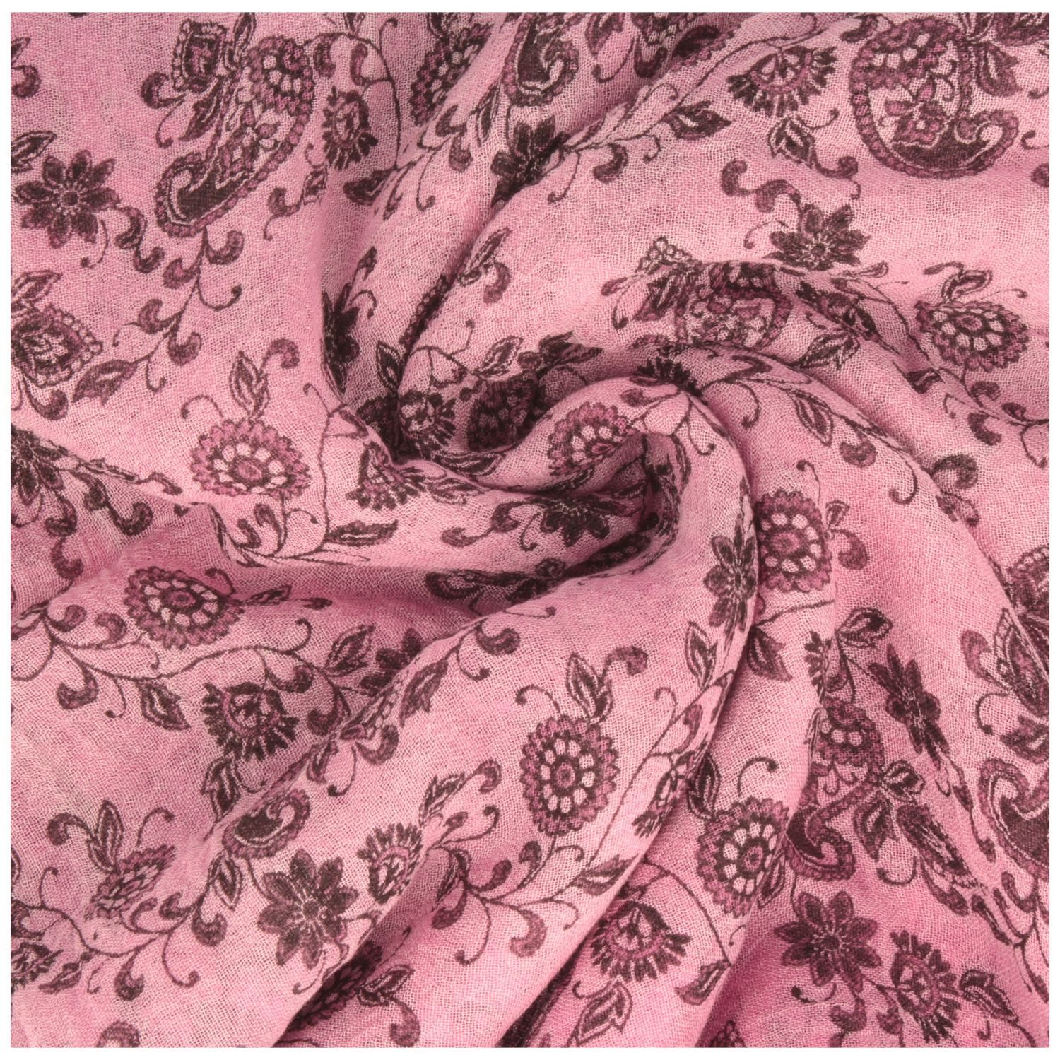 Breiter Schal, Sommerschal mit Fransen und Blumen-Paisley Muster