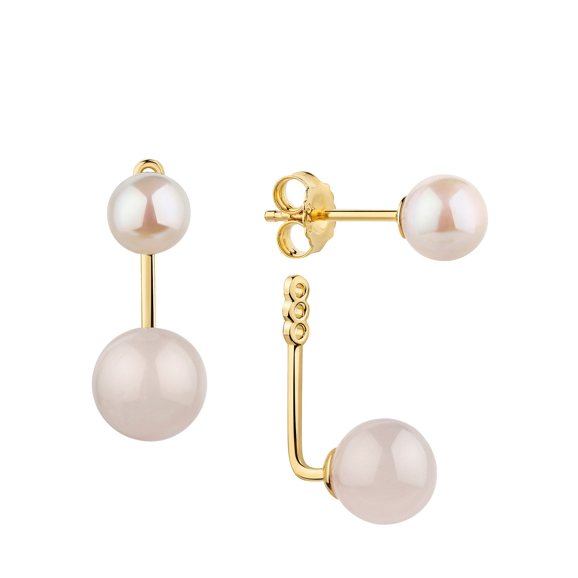 Firetti Paar Ohrstecker Schmuck Geschenk Silber 925 Ohrschmuck Ohrringe Kugeln, mit Quarz - mit Süßwasserzuchtperle - Einhänger abnehmbar