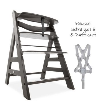 Hauck Hochstuhl Alpha Plus Select - Charcoal / Dunkelgrau, Mitwachsender Holz Kinderhochstuhl verstellbar mit Schutzbügel & Gurt
