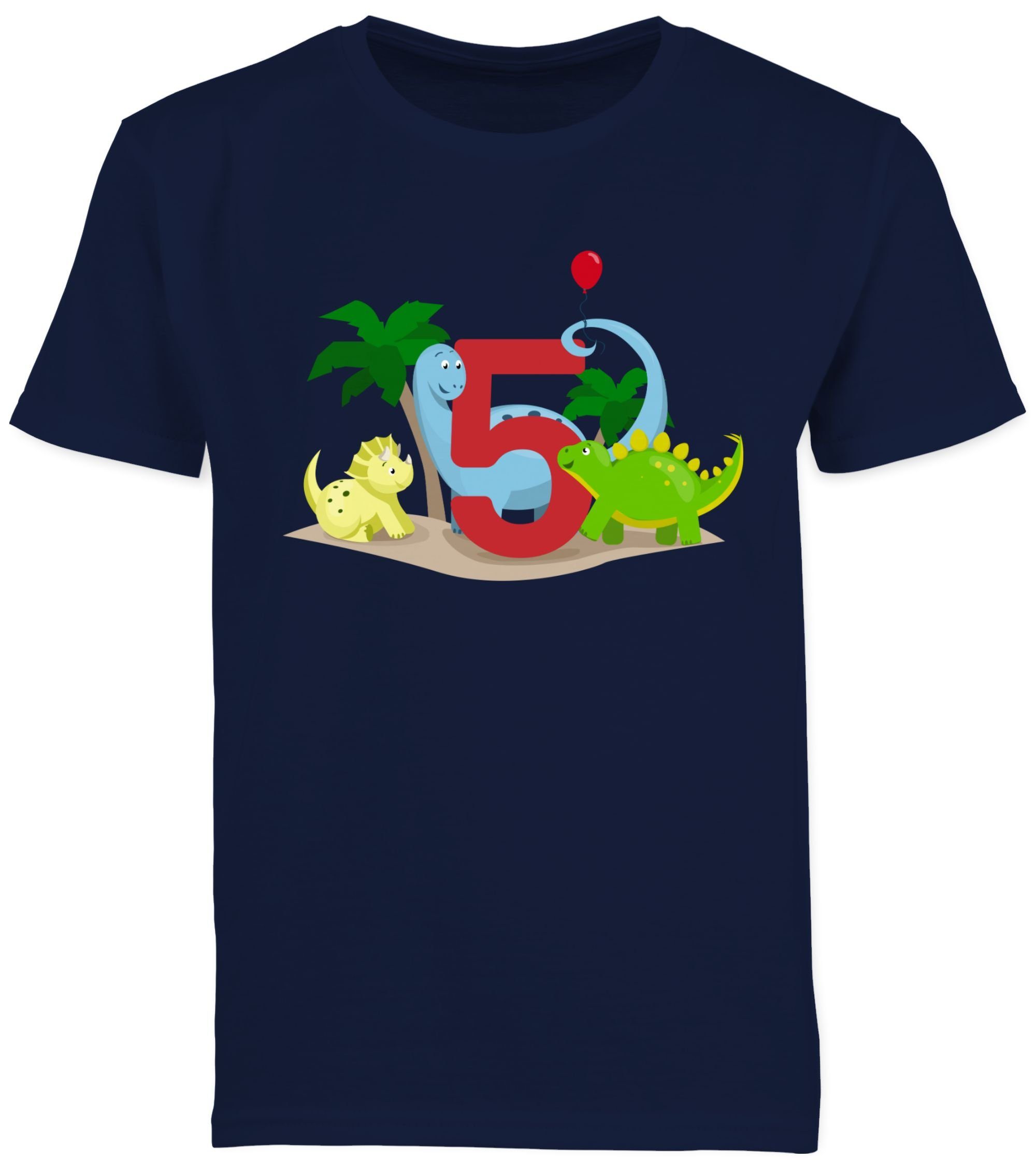 Geburtstag Fünf T-Shirt Dunkelblau Shirtracer 1 5. Dino