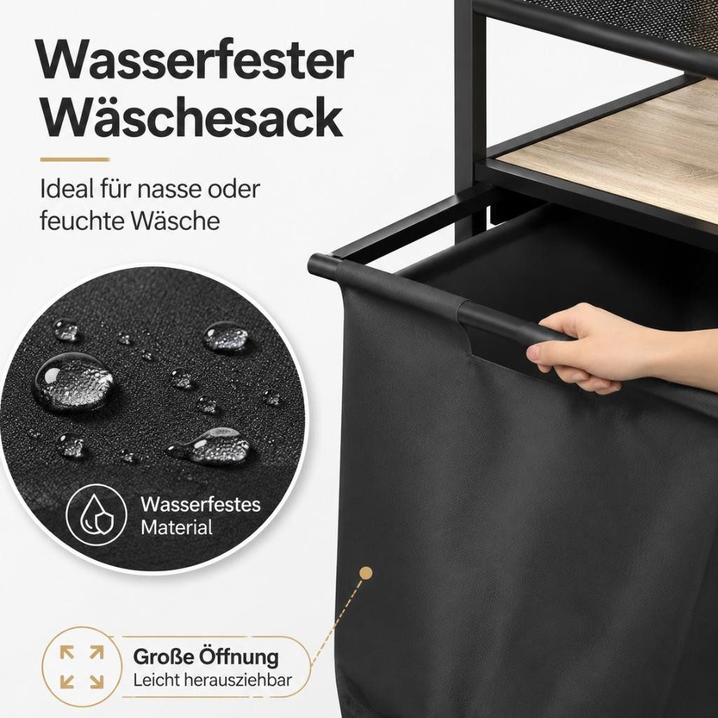 DanDiBo Ausziehwäschekorb Wäschekorb mit Rollen und 2 Ablage Wäscheregal Wäschesammler 2 Fächer – Bild 5 von 5