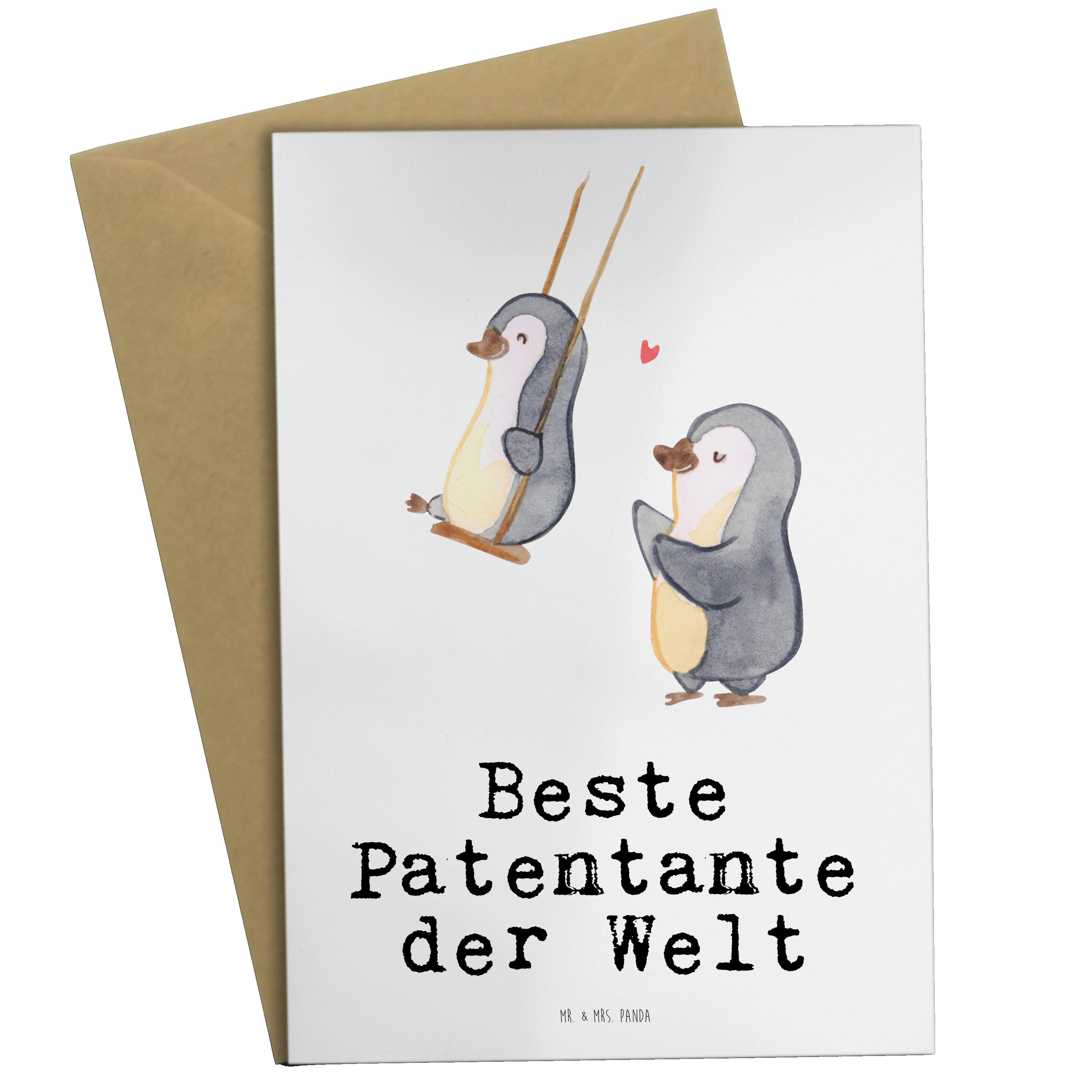 Mr. & Mrs. Panda Grußkarte Pinguin Beste Patentante der Welt - Weiß - Geschenk, Geburtstagsgesch