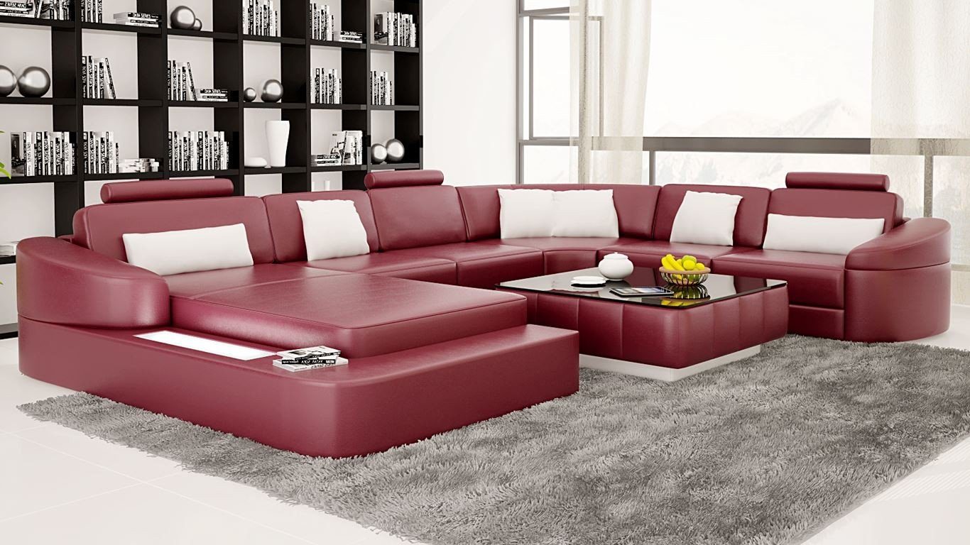 Top-Technologie JVmoebel Ecksofa, Leder Modern Couch Möbel Ledersofa Wohnlandschaft Sofagarnitur Sofa Rot