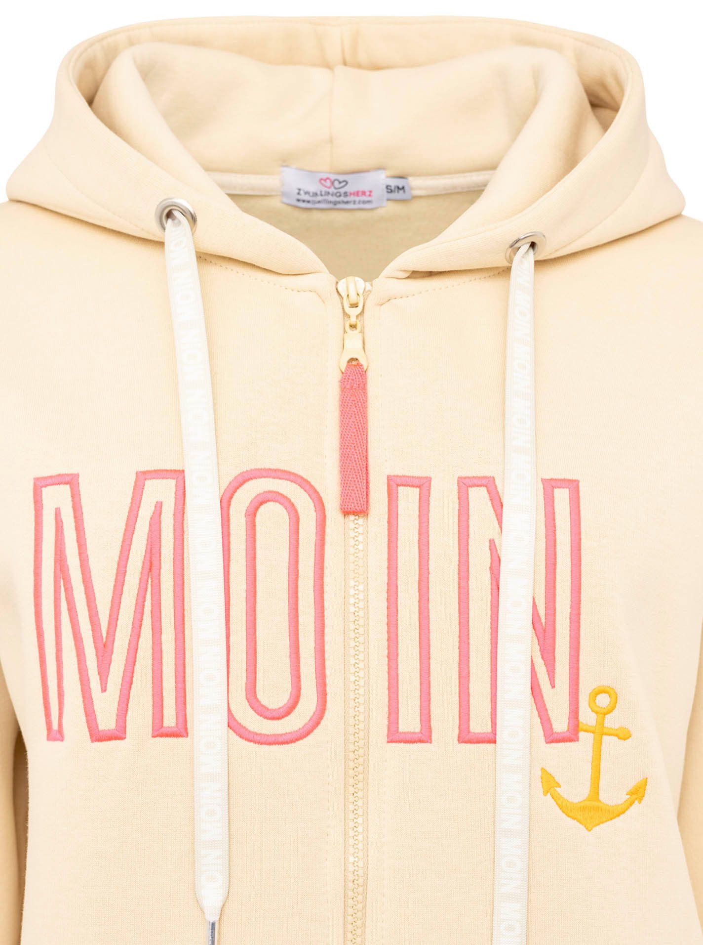 Zwillingsherz Kapuzensweatjacke "Maritim" mit gesticktem MOIN und Anker Logo und Reißverschluss