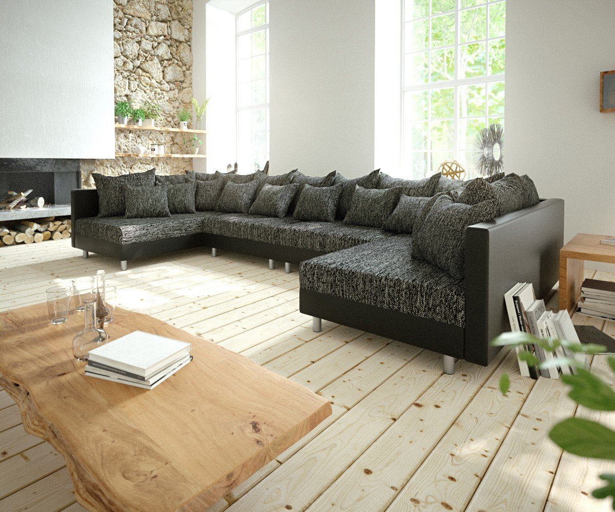 DELIFE Wohnlandschaft Clovis, XL Schwarz Wohnlandschaft erweiterbares Modulsofa