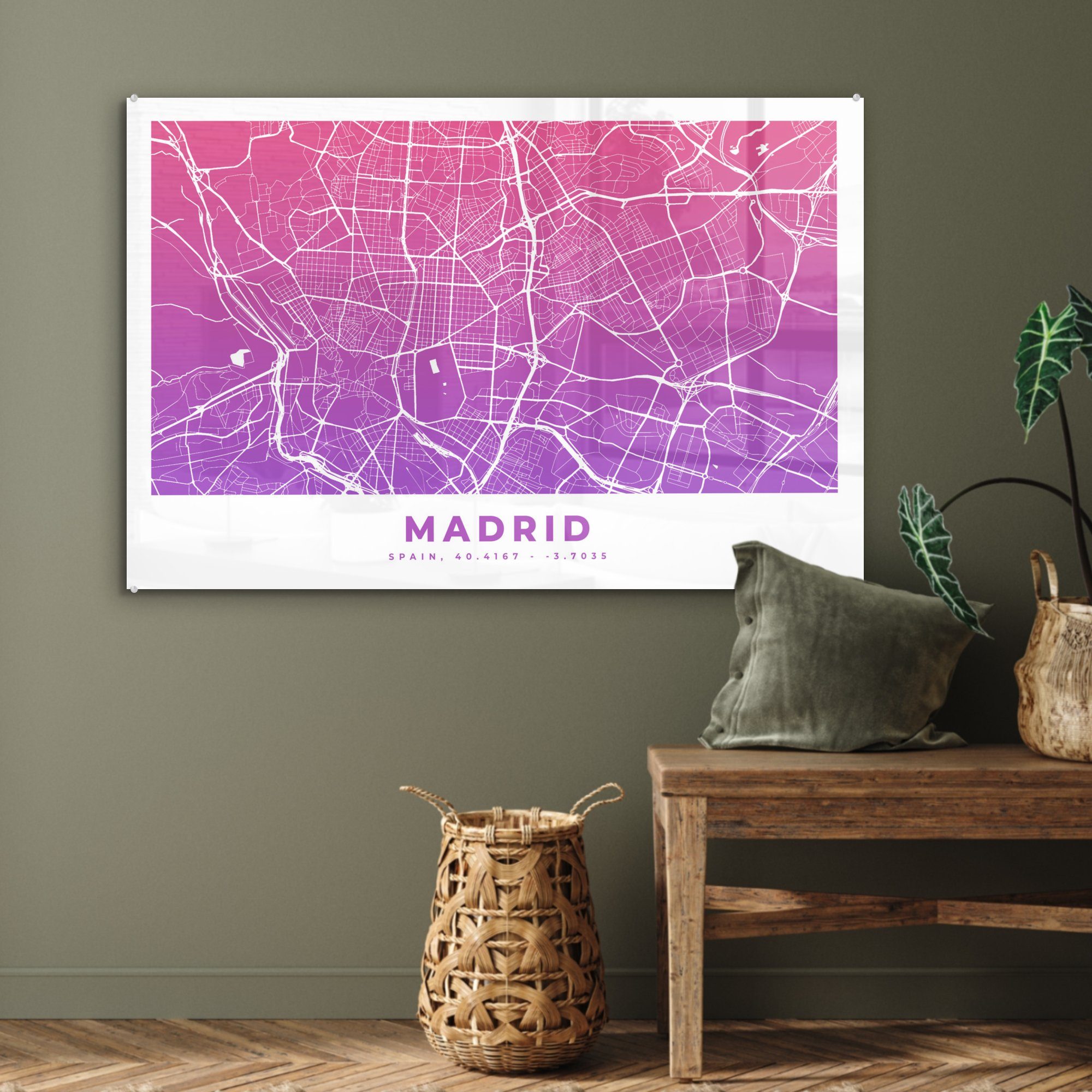 MuchoWow Madrid & Acrylglasbilder (1 Spanien Wohnzimmer Acrylglasbild Schlafzimmer - St), - Stadtplan,