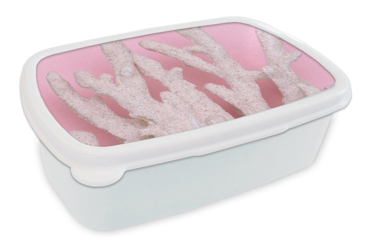 MuchoWow Lunchbox Koralle - Rosa - Sommer, Kunststoff, (2-tlg), Brotbox für Kinder und Erwachsene, Brotdose, für Jungs und Mädchen weiß