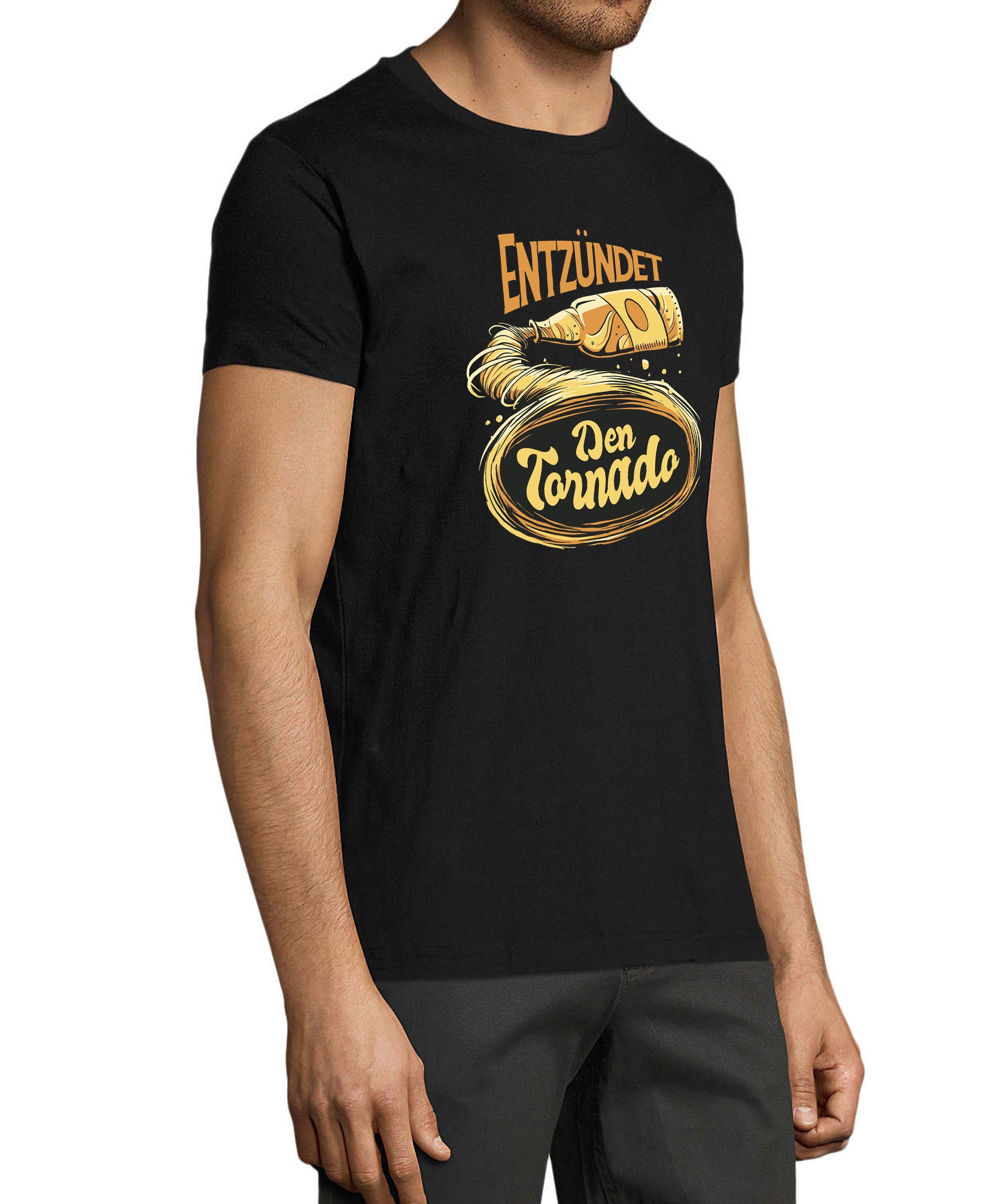 MyDesign24 T-Shirt Herren Fun Regular schwarz mit Shirt Fit, Oktoberfest Print - Tornado Trinkshirt Aufdruck i302 Baumwollshirt Entzündet den