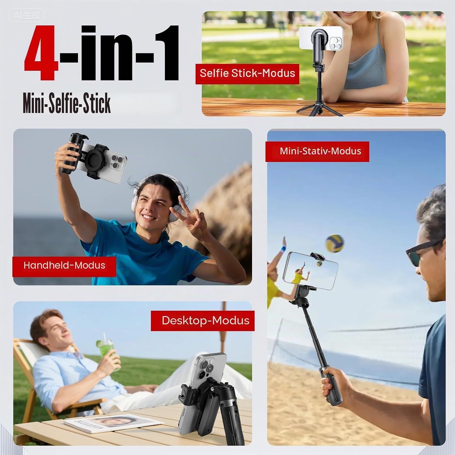 FELIXLEO Selfie-Stick 4 in 1 Selfie Stick magnetisch, Mini Stativ, Fernauslöser, Kaltschuh – Bild 2 von 5